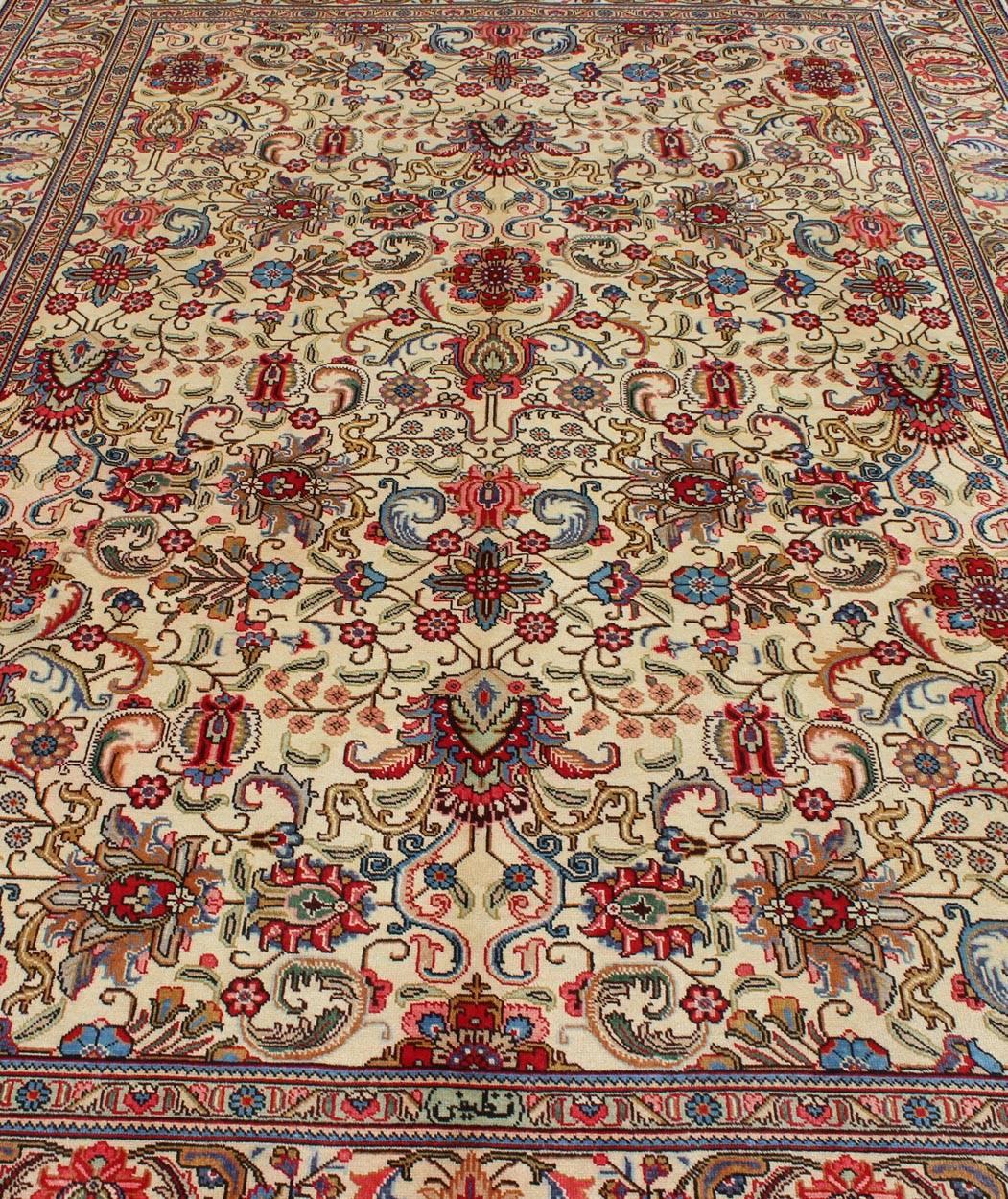Vintage Persian Tabriz Rug with Vivid, Traditional Colors and All-Over Design For Sale 4
