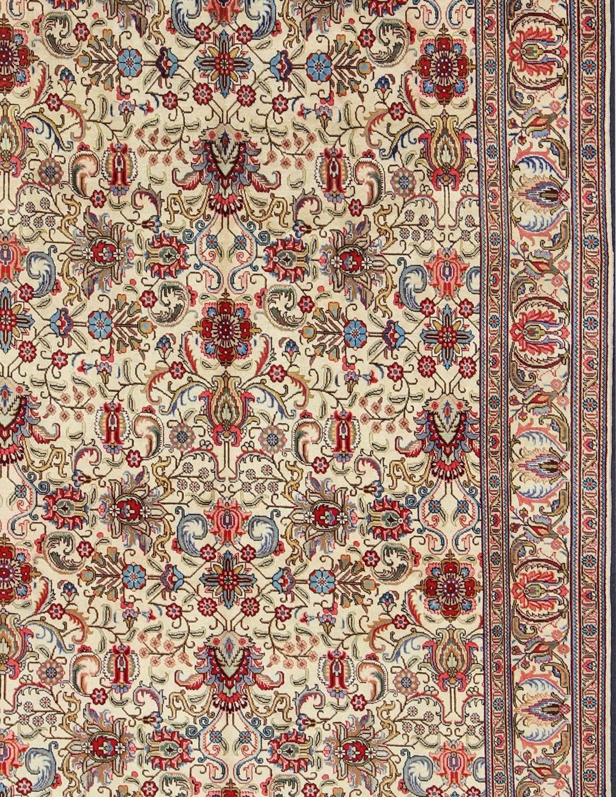 Hand-Knotted Vintage Persian Tabriz Rug with Vivid, Traditional Colors and All-Over Design For Sale