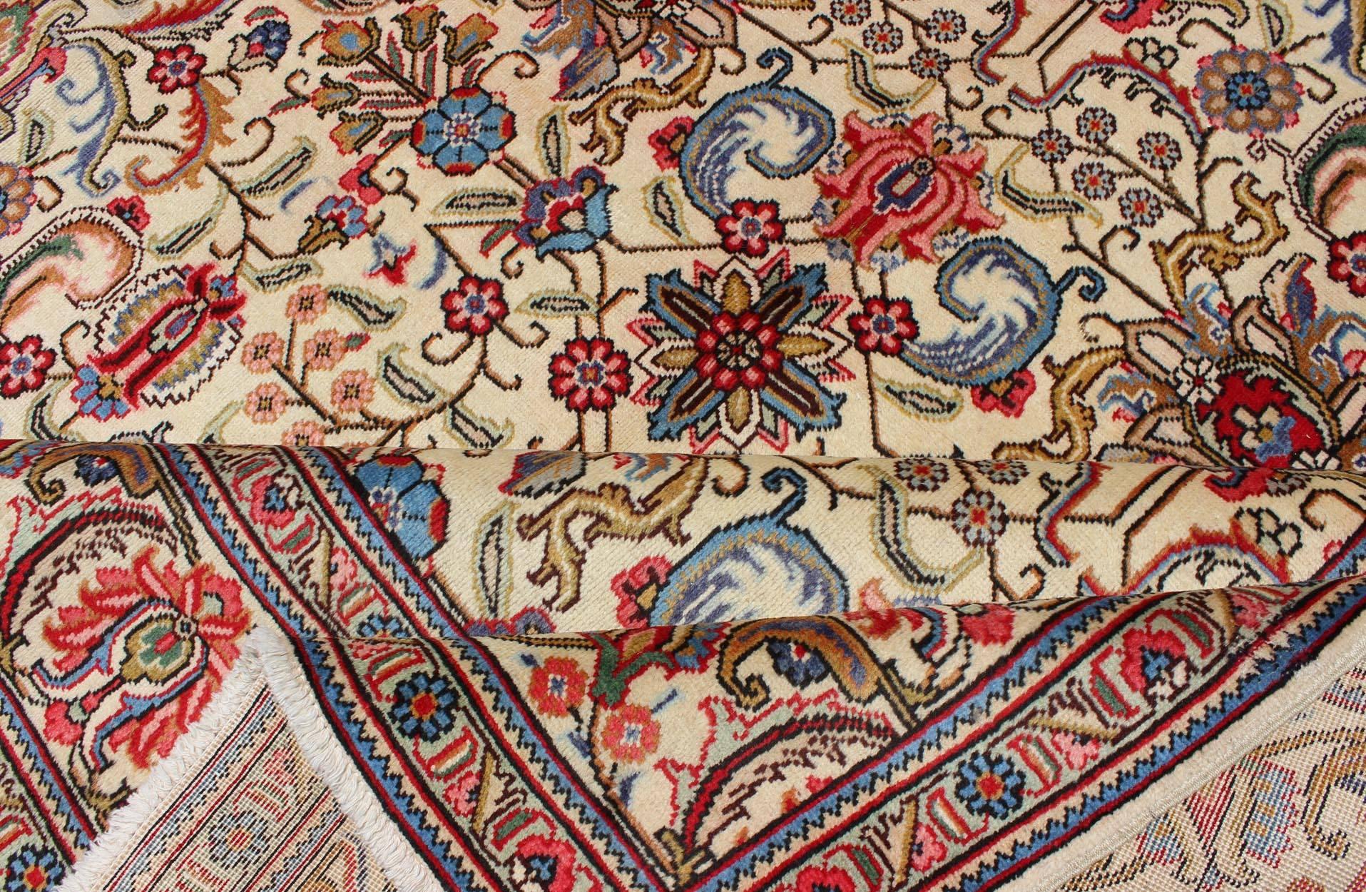 Vintage Persian Tabriz Rug with Vivid, Traditional Colors and All-Over Design In Good Condition For Sale In Atlanta, GA