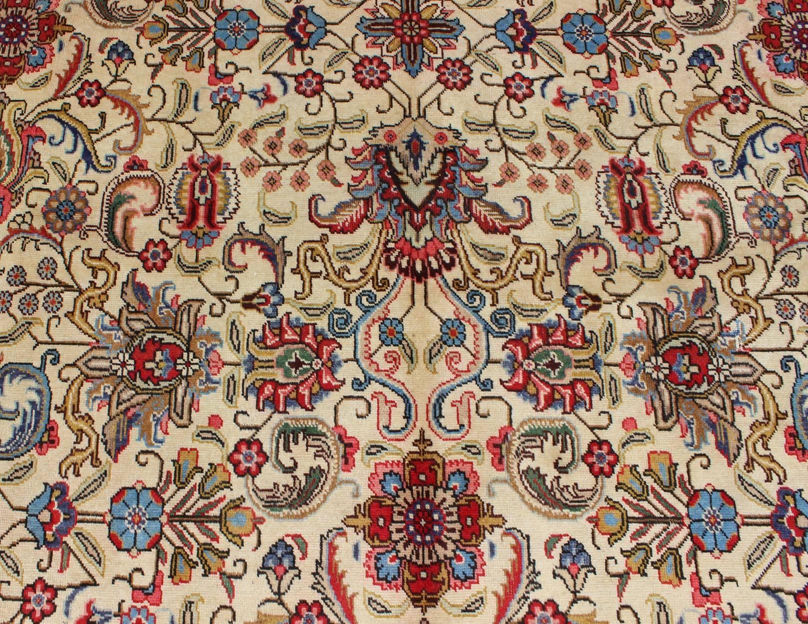 Wool Vintage Persian Tabriz Rug with Vivid, Traditional Colors and All-Over Design For Sale
