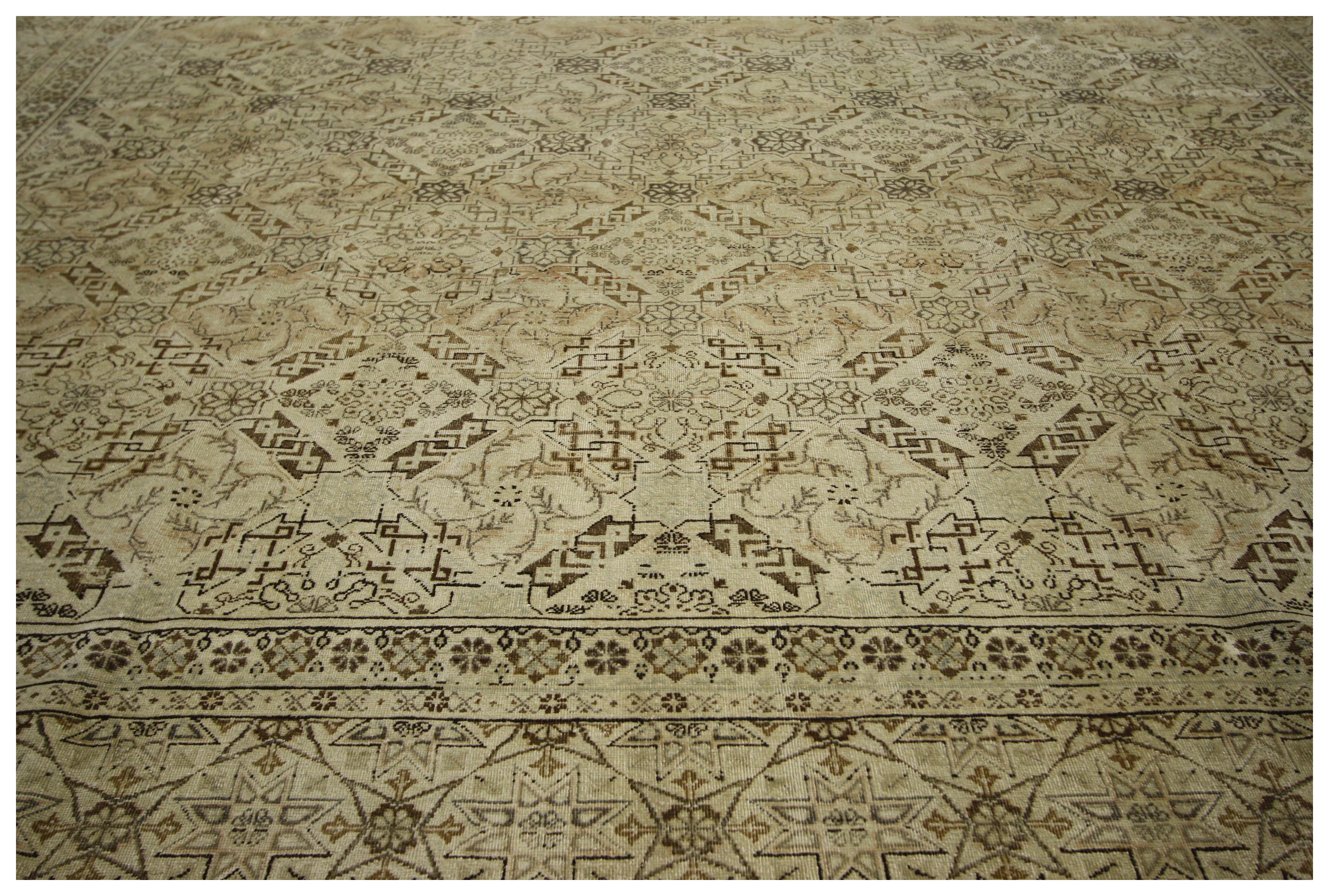 Hand-Knotted Vintage Persian Tabriz Rug with Warm Colors and Islamic Geometric Pattern
