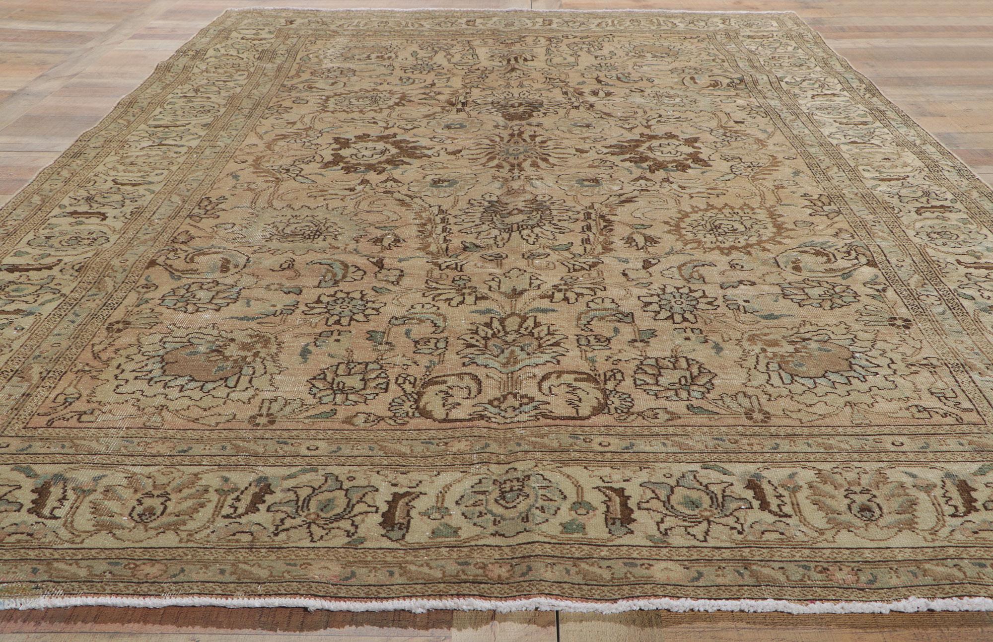 Wool Vintage Persian Tabriz Rug with Warm Earth-Tone Colors For Sale