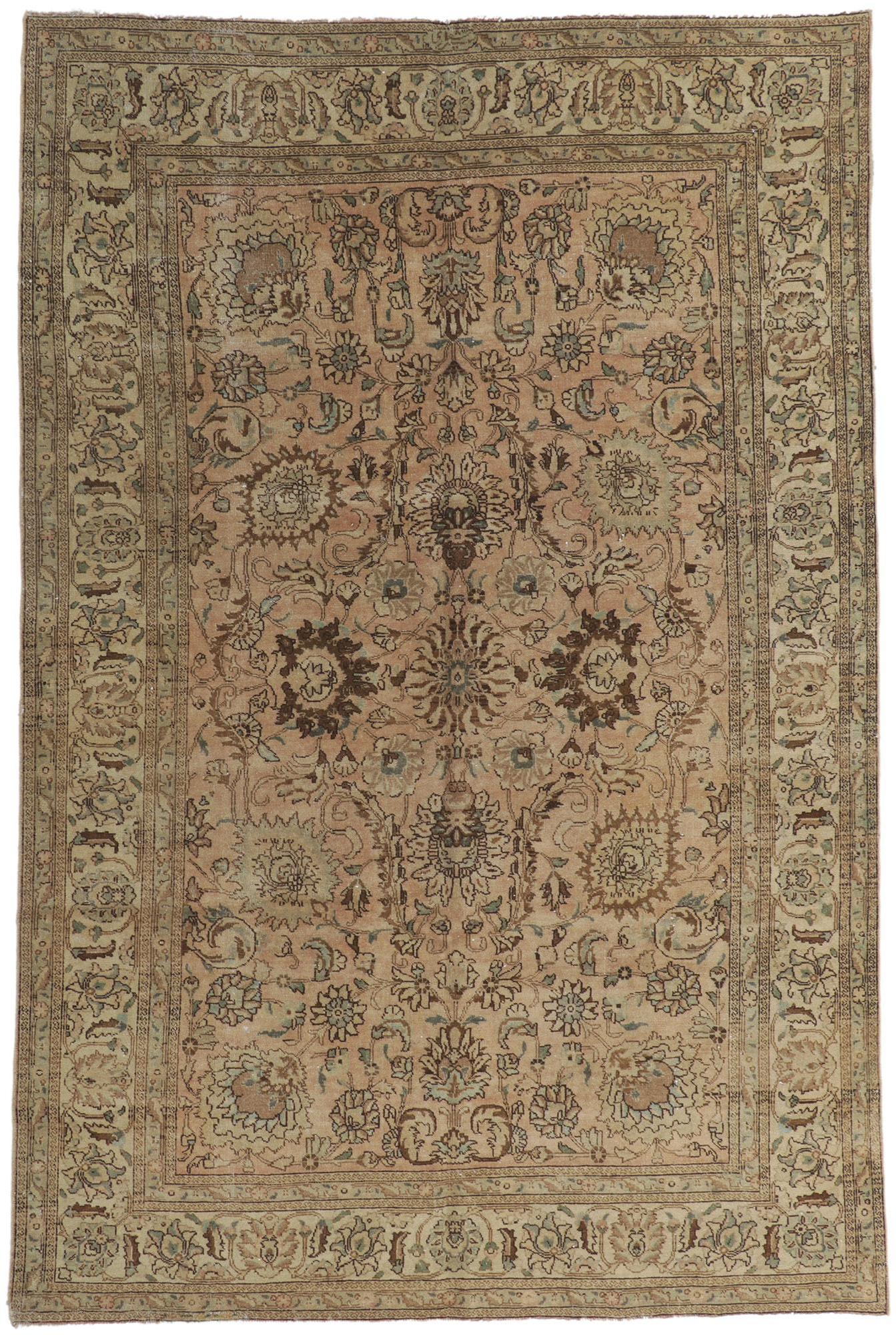 Vintage Persian Tabriz Rug with Warm Earth-Tone Colors For Sale 2