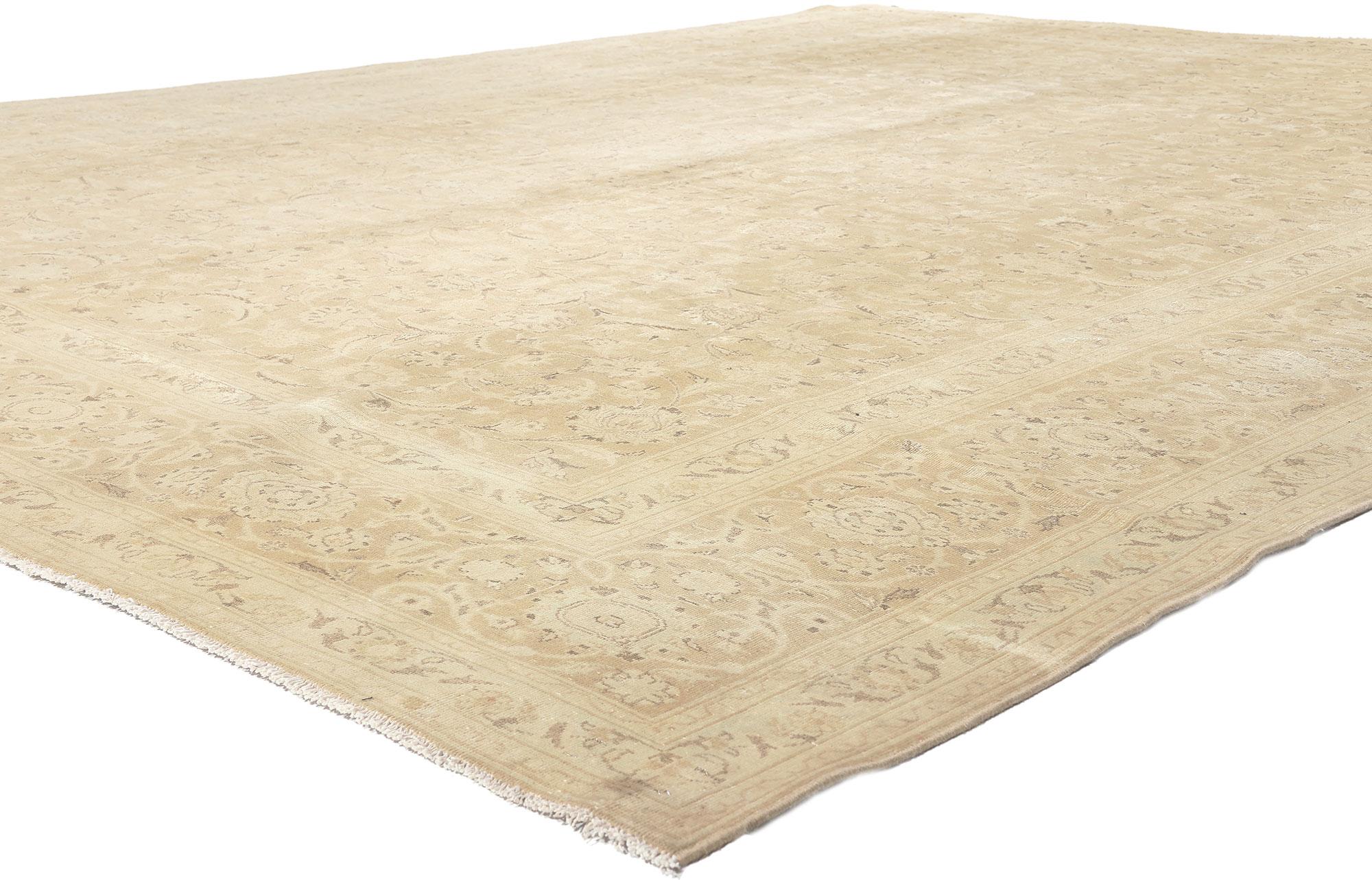 60688 Vintage Persian Tabriz Rug, 09’11 x 12’10. 
Antebellum Southern charm meets the English countryside in this hand knotted wool vintage Persian Tabriz rug. The intricate Herati design and neutral color palette in this piece work together evoke a