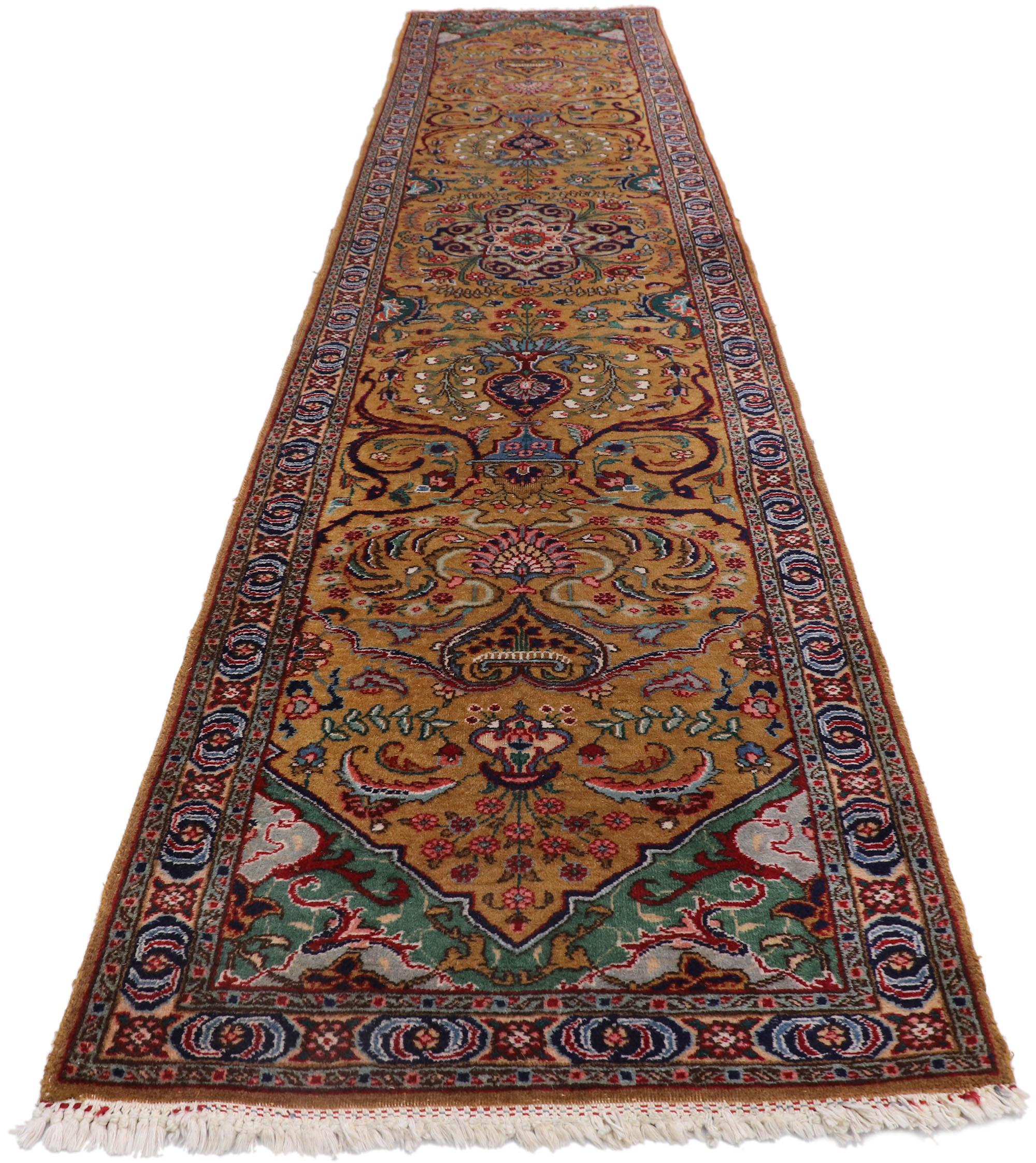 Hand-Knotted Vintage Persian Tabriz Runner For Sale