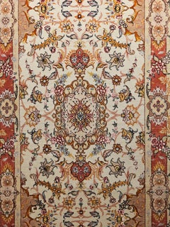 Vintage Persian Tabriz Runner in a Floral Pattern in Salmon, Pink, Ivory, Blue