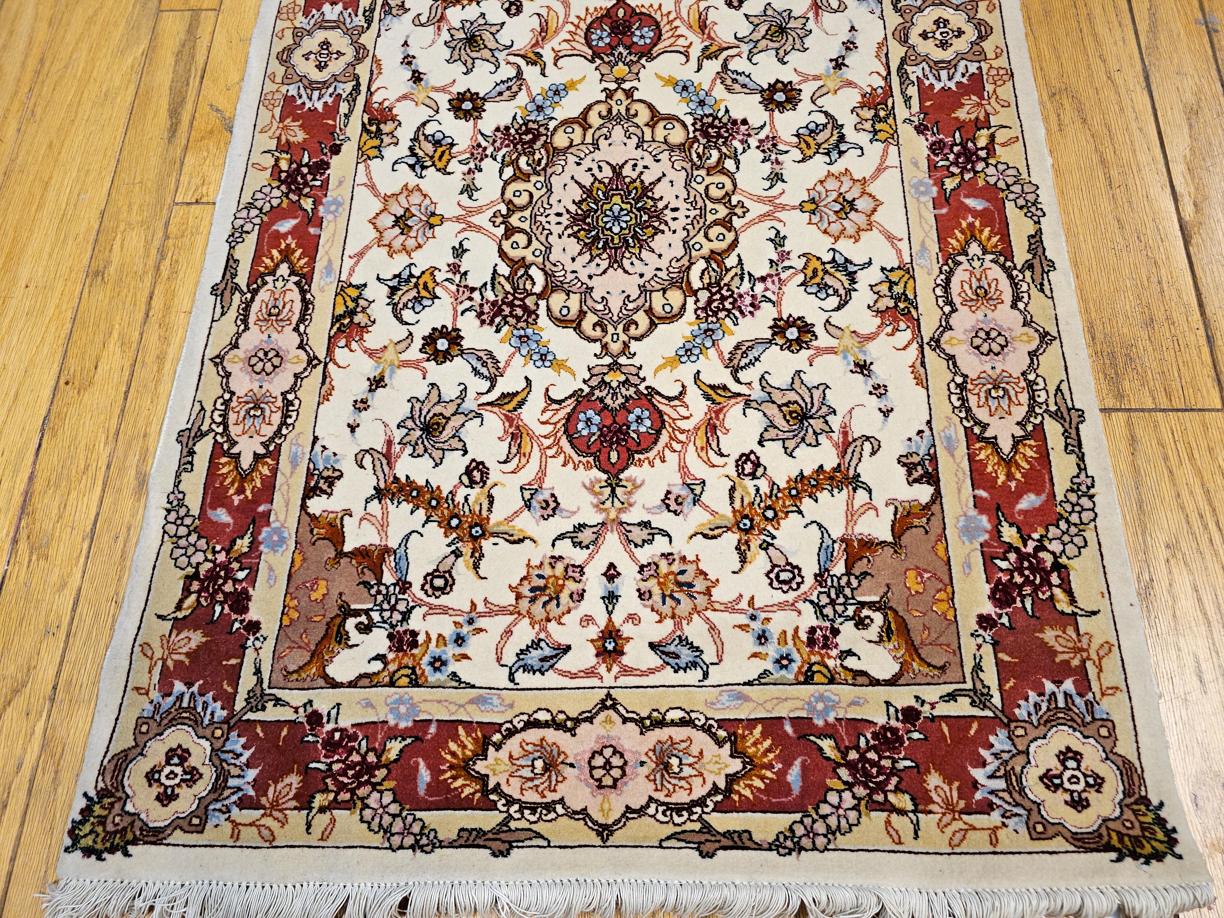 Vintage Persian Tabriz Runner in a Floral Pattern in Salmon, Pink, Ivory, Blue For Sale 1