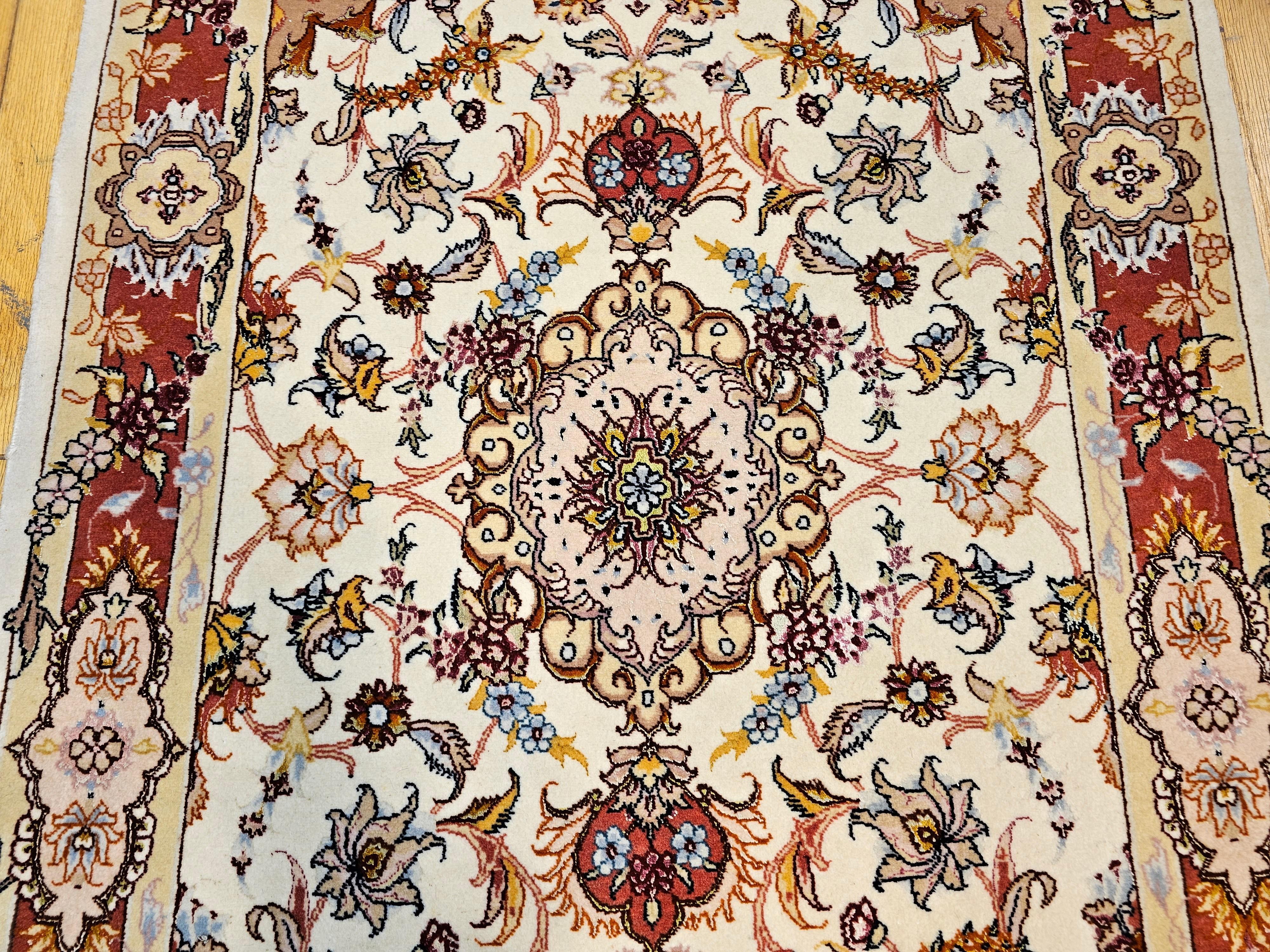 Vintage Persian Tabriz Runner in a Floral Pattern in Salmon, Pink, Ivory, Blue For Sale 2