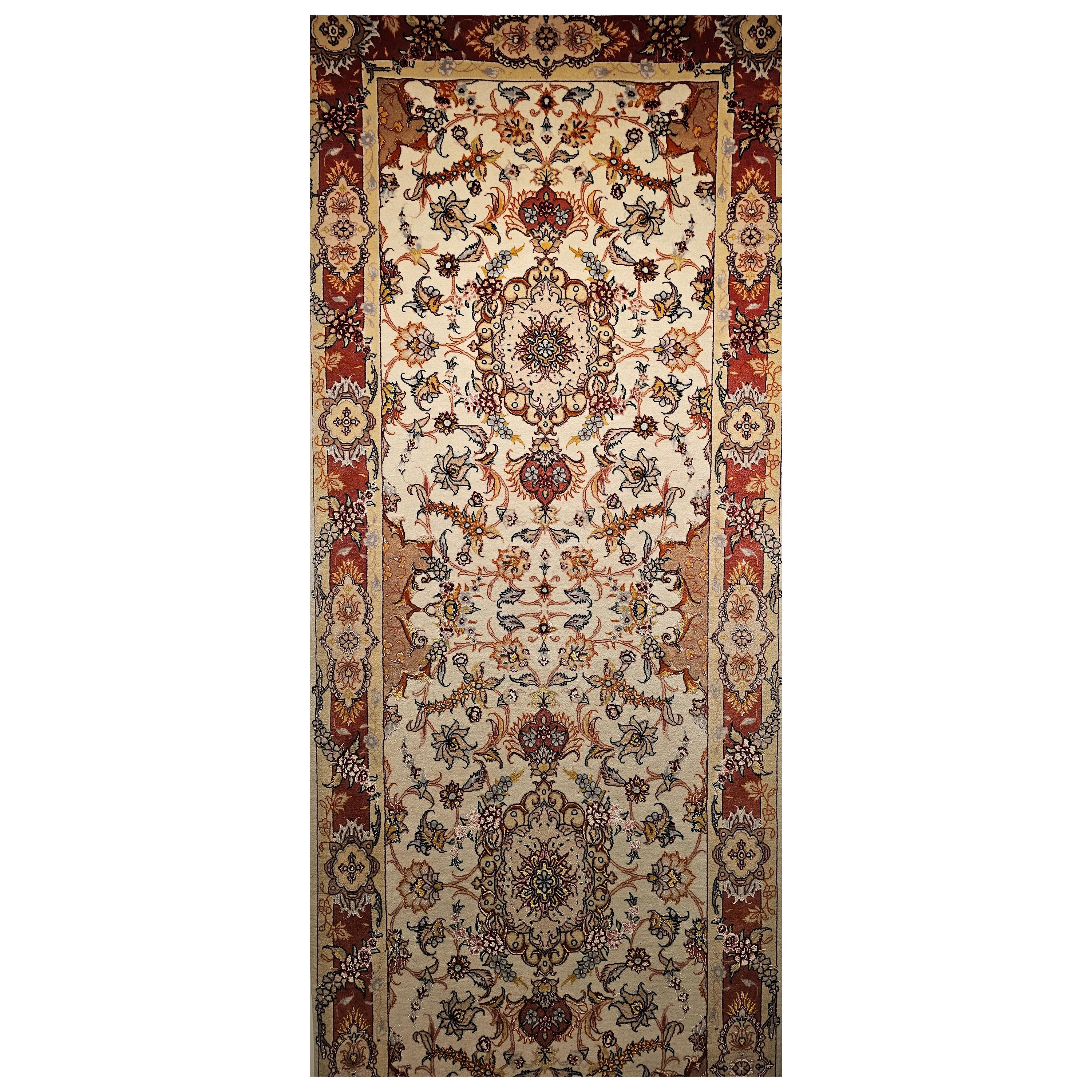 Persischer Täbris-Läufer im Vintage-Stil mit Blumenmuster in Lachs, Rosa, Elfenbein, Blau im Angebot