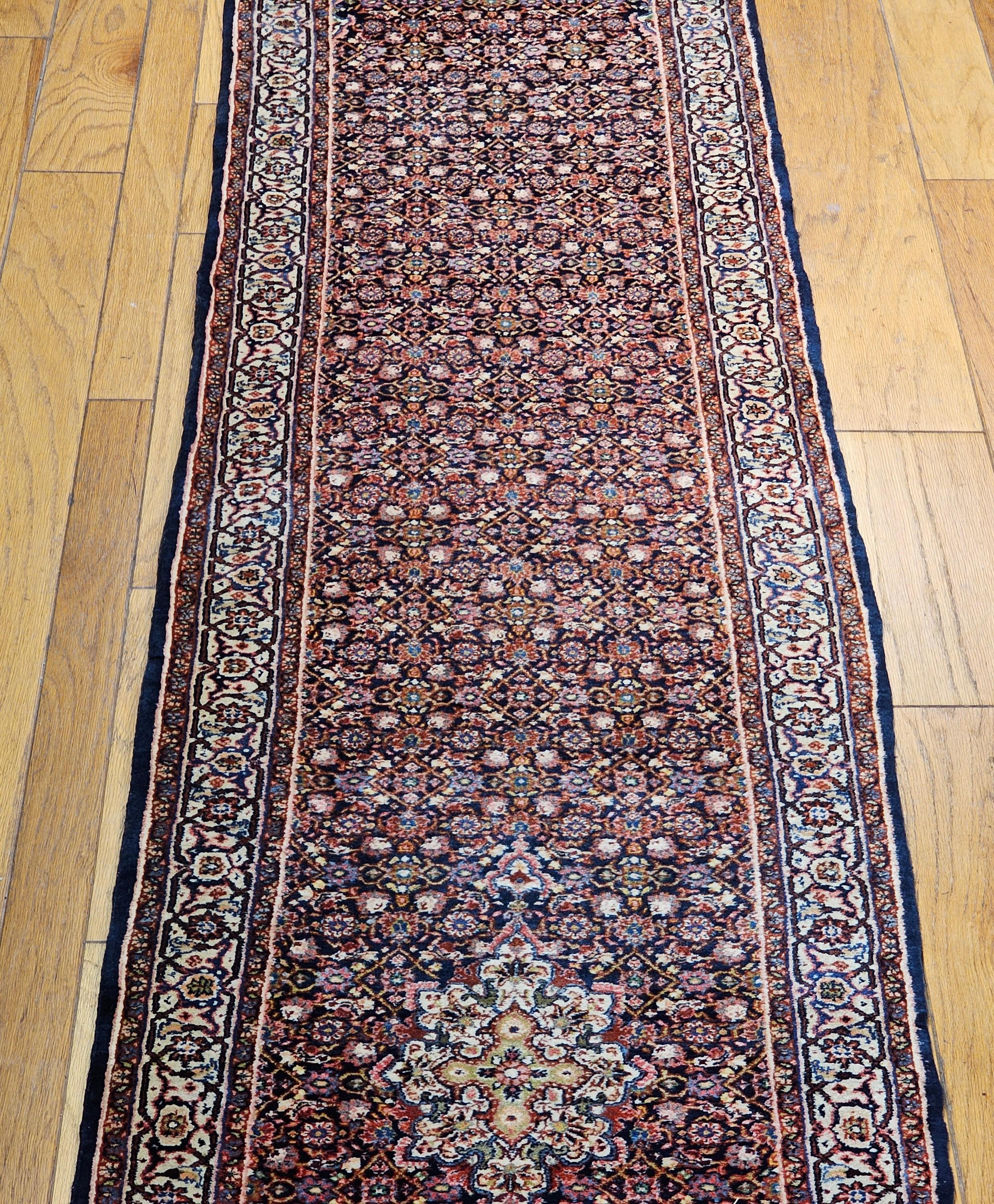 Vintage Persian Tabriz Long Runner with All-Over Herati Pattern in Navy Blue For Sale 6
