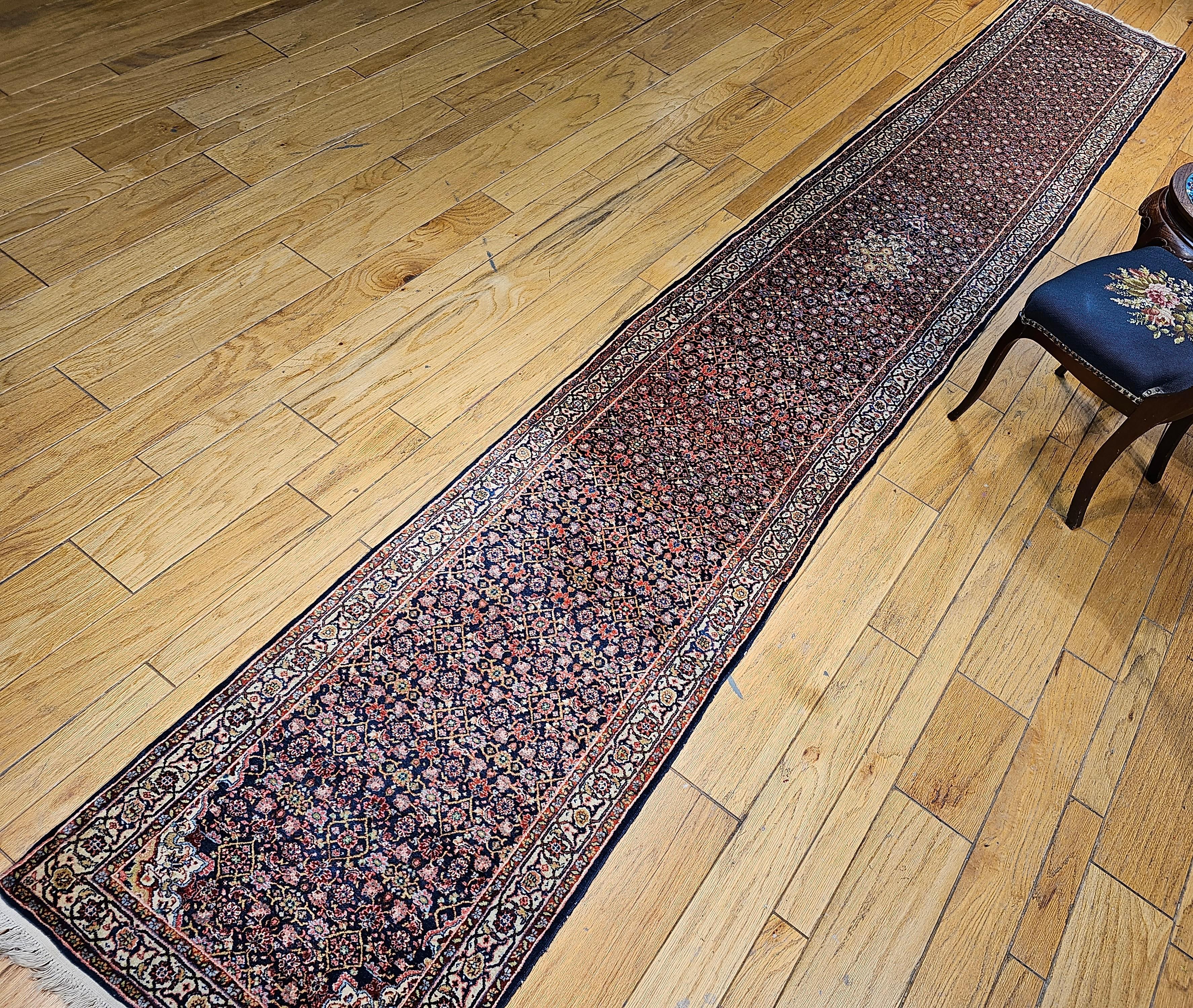 Vintage Persian Tabriz Long Runner with All-Over Herati Pattern in Navy Blue For Sale 8