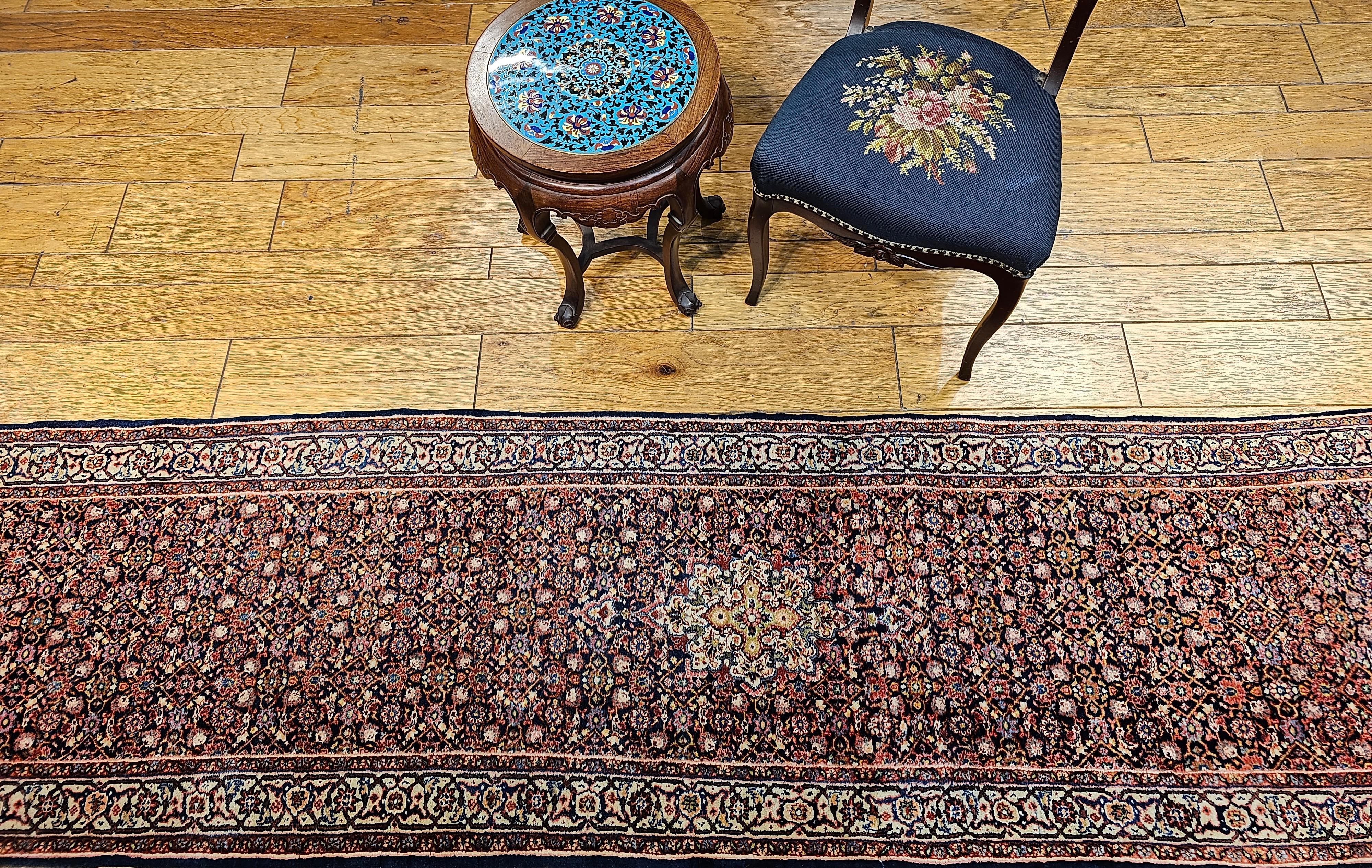 Vintage Persian Tabriz Long Runner with All-Over Herati Pattern in Navy Blue For Sale 9