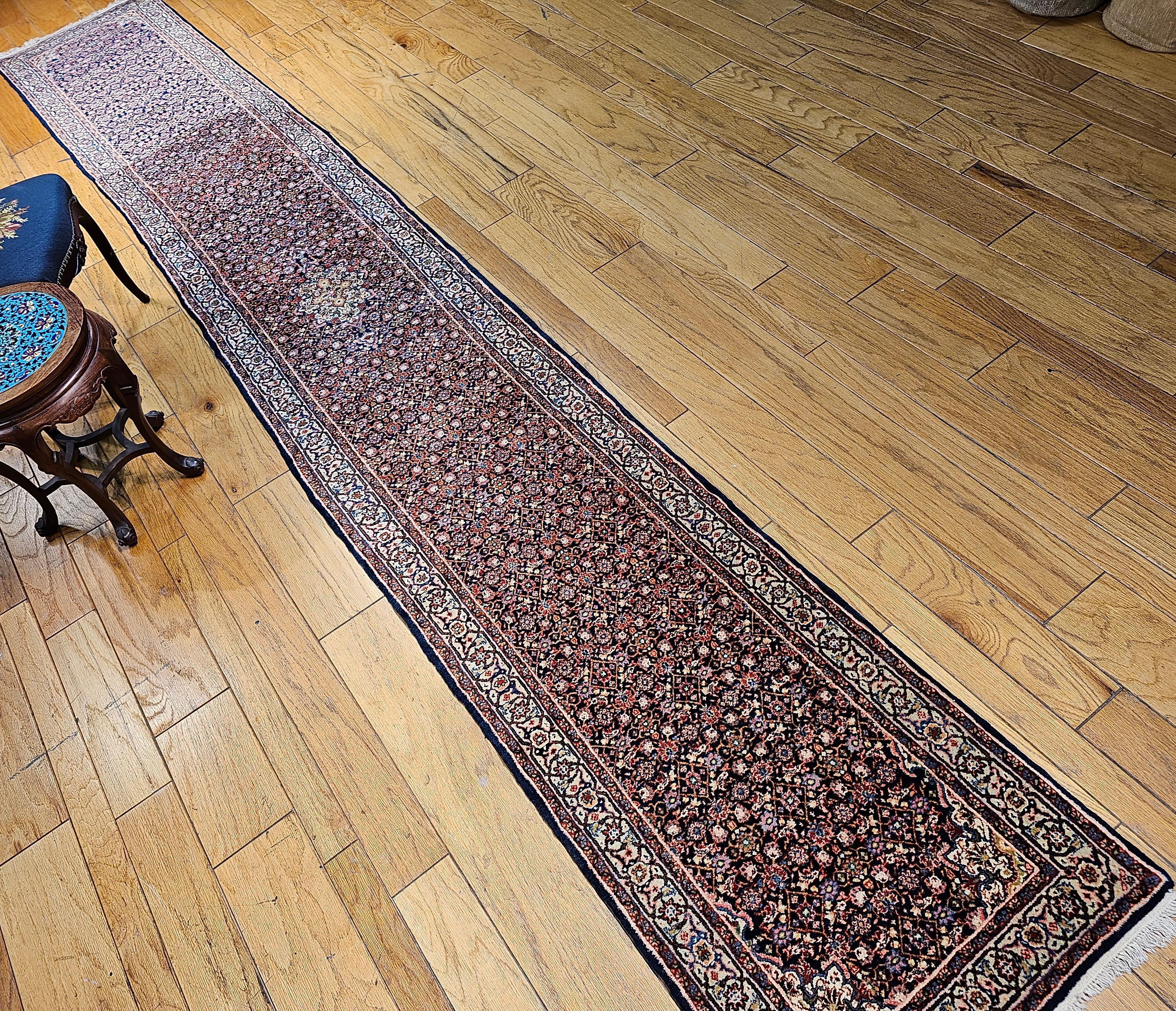 Vintage Persian Tabriz Long Runner with All-Over Herati Pattern in Navy Blue For Sale 10