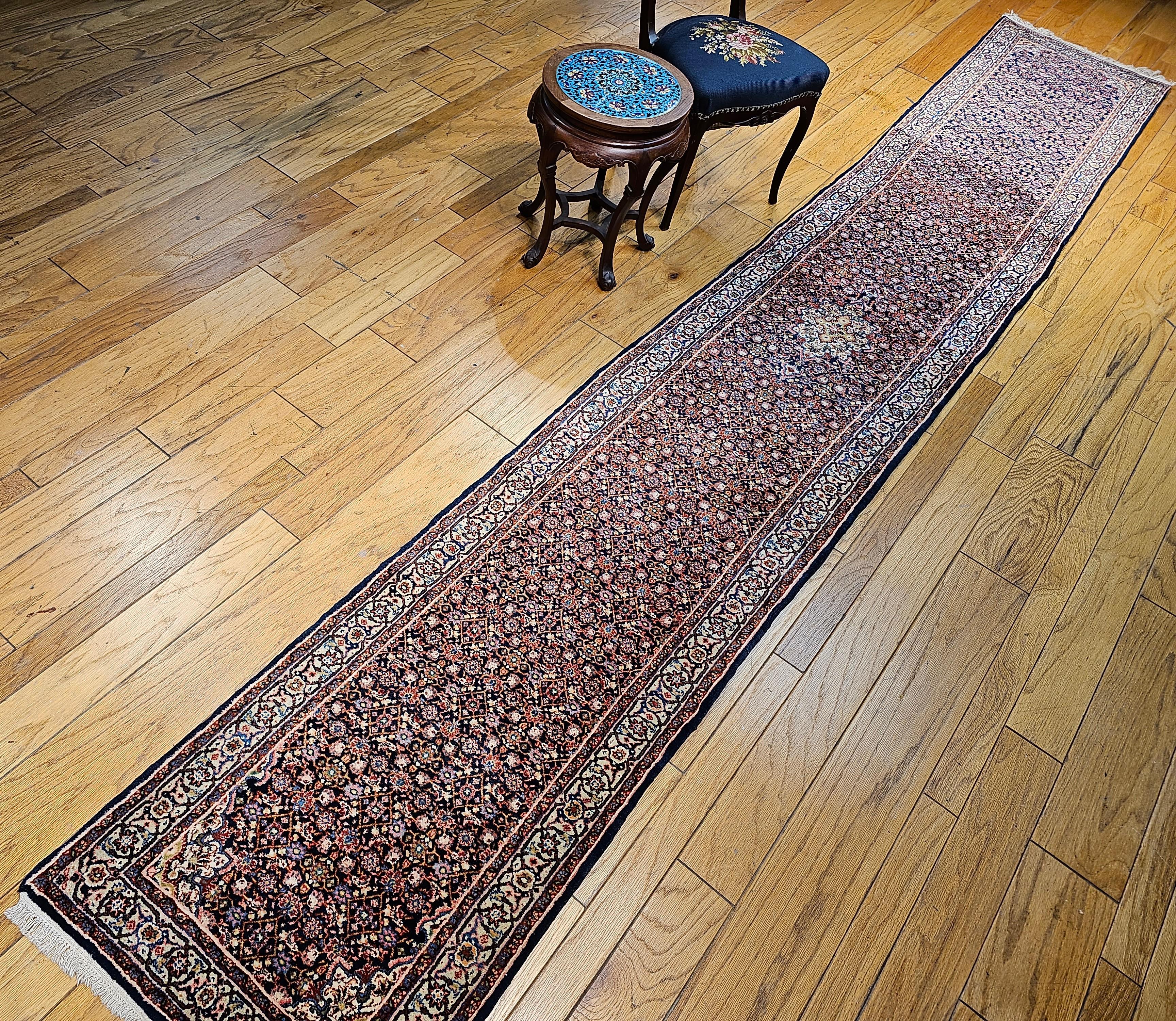 Vintage Persian Tabriz Long Runner with All-Over Herati Pattern in Navy Blue For Sale 11