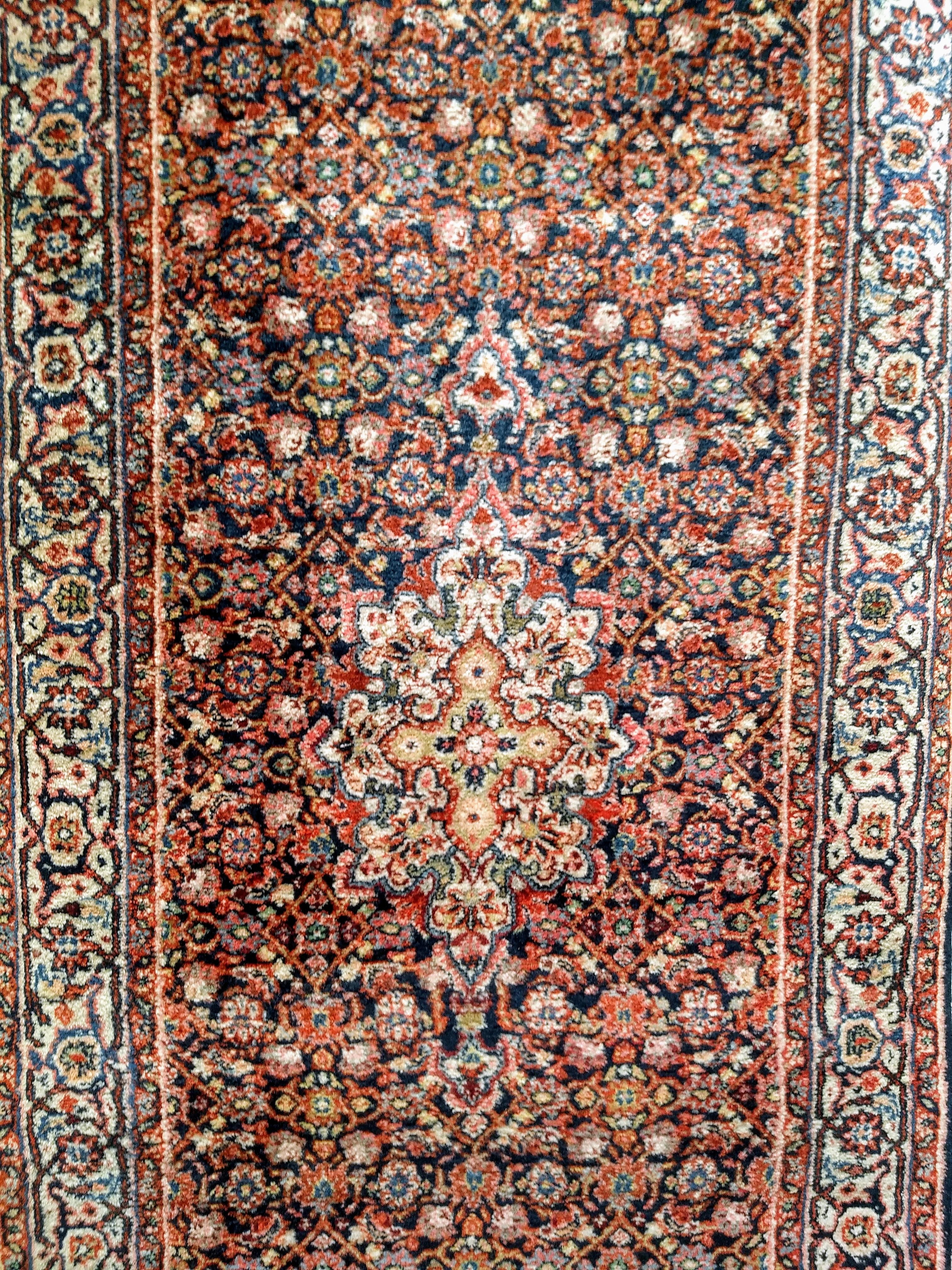 Vintage Persian Tabriz Long Runner with All-Over Herati Pattern in Navy Blue In Good Condition For Sale In Barrington, IL