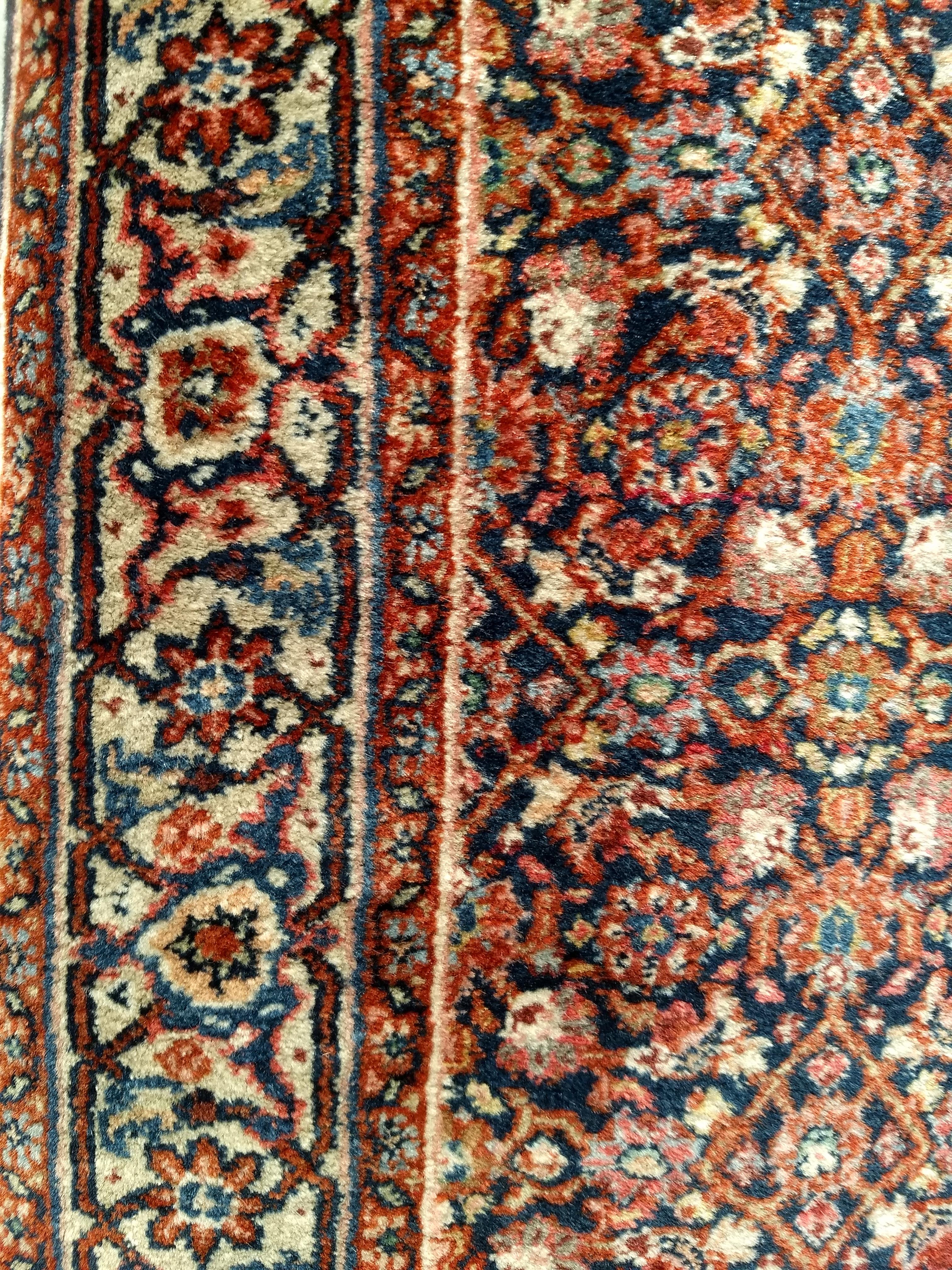 Vintage Persian Tabriz Long Runner with All-Over Herati Pattern in Navy Blue For Sale 1