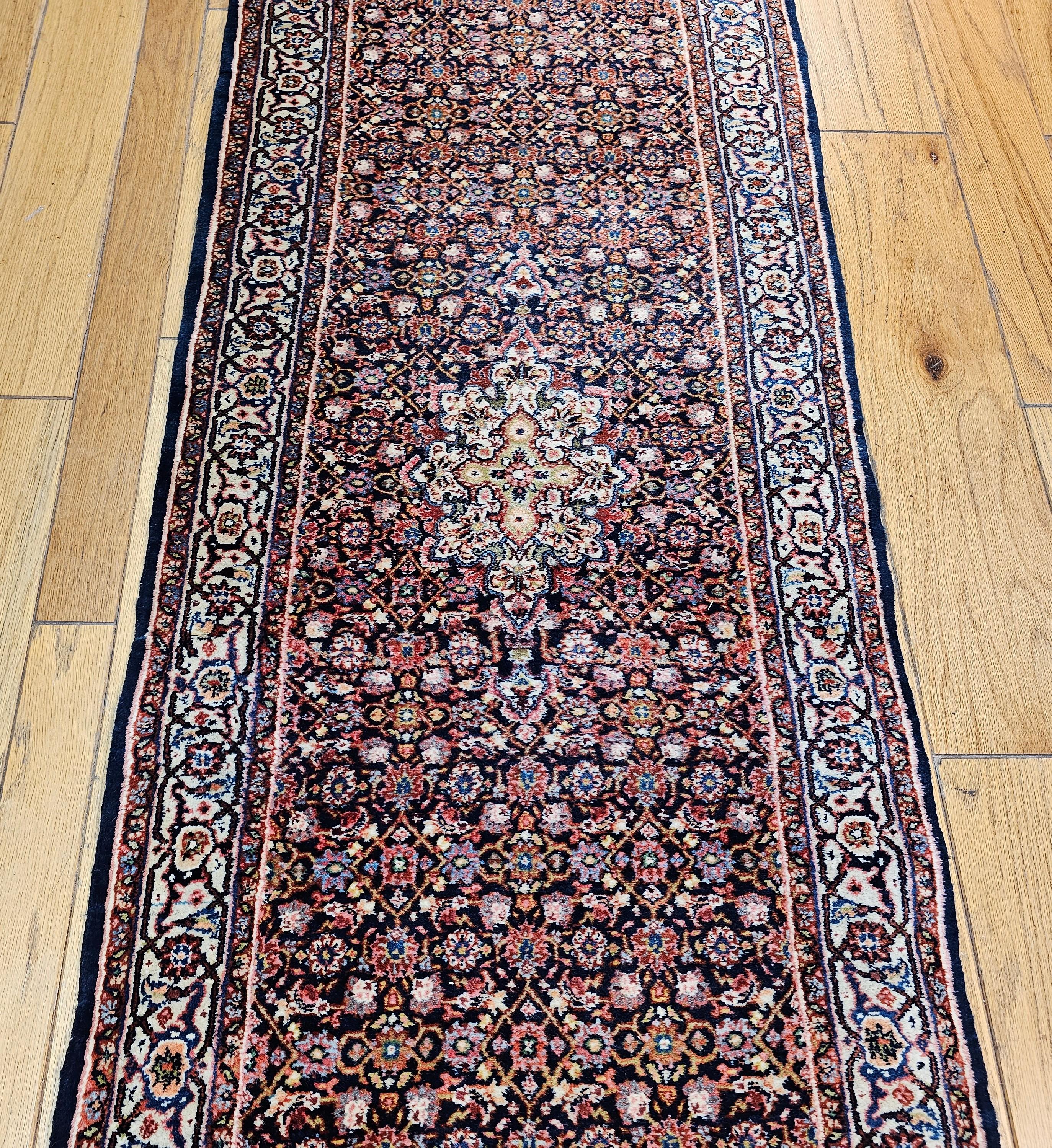 Vintage Persian Tabriz Long Runner with All-Over Herati Pattern in Navy Blue For Sale 3