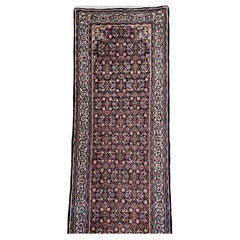 Runner lungo persiano Tabriz vintage con motivo Herati all-over in blu navy
