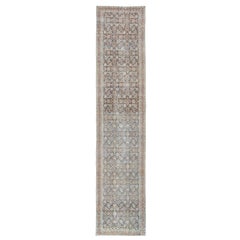 Vintage Persian Tabriz Runner with All-Over Floral Design in Blue and Taupe