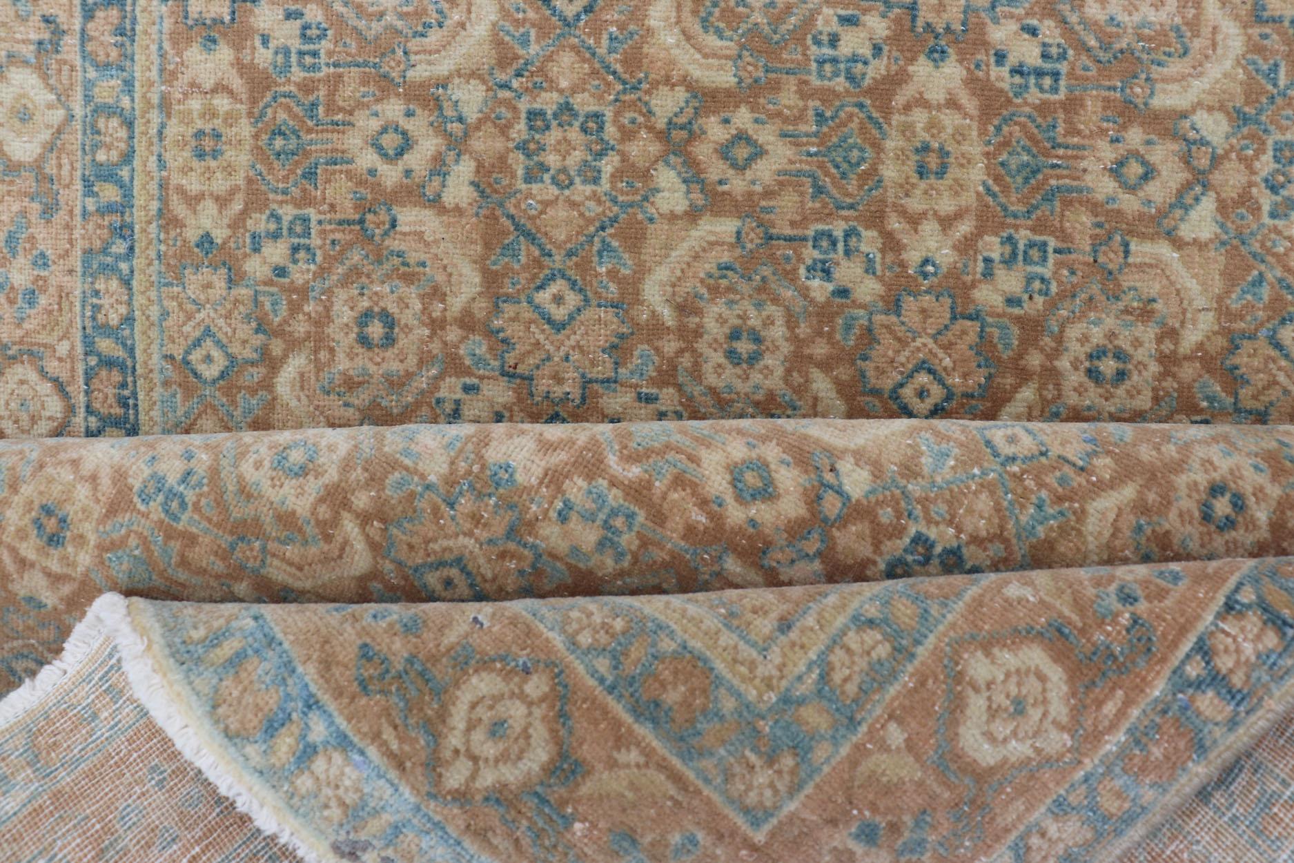 Vintage Persian Tabriz Runner with All-Over Floral Design in Tan and Blue For Sale 4