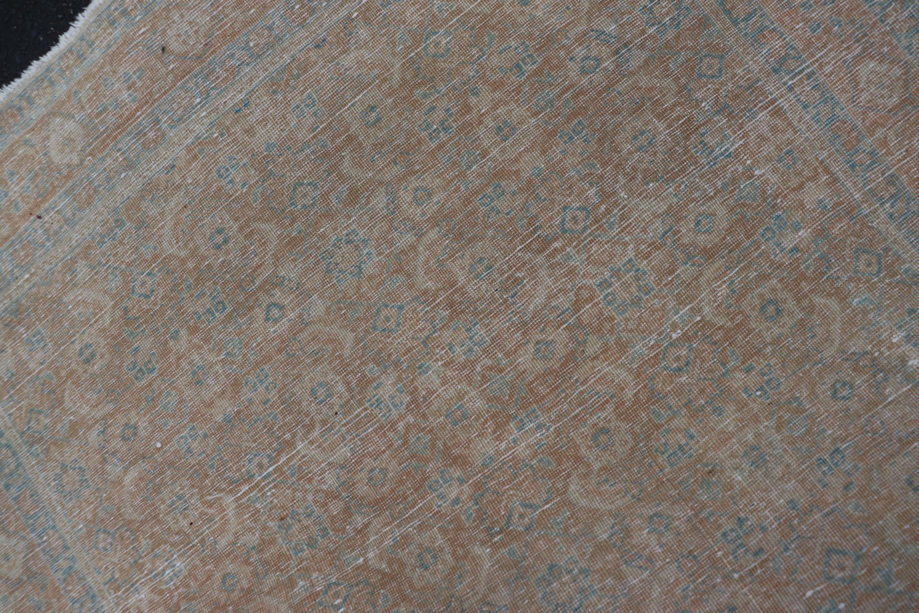 Vintage Persian Tabriz Runner with All-Over Floral Design in Tan and Blue For Sale 5