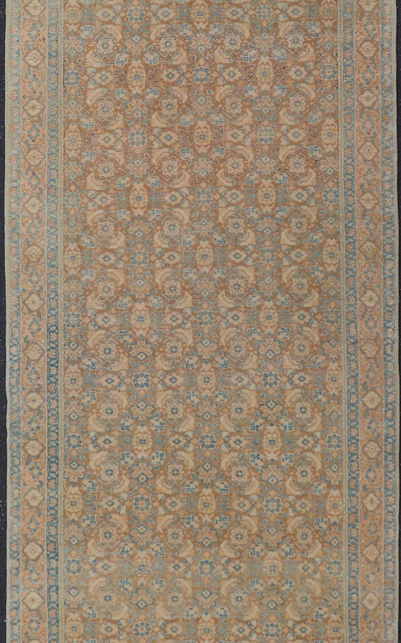 20th Century Vintage Persian Tabriz Runner with All-Over Floral Design in Tan and Blue For Sale