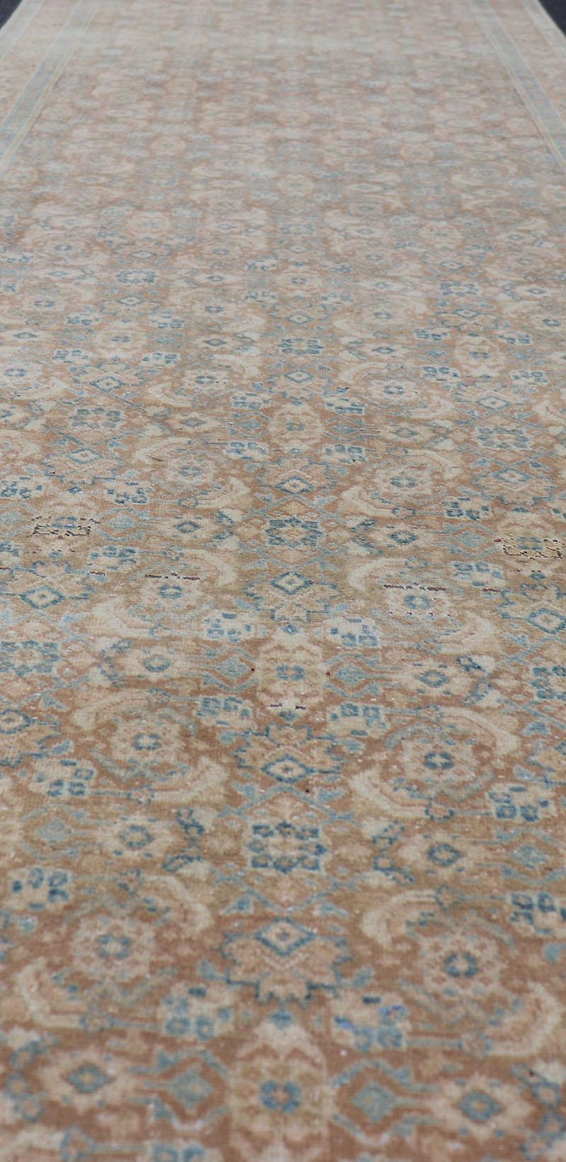 Vintage Persian Tabriz Runner with All-Over Floral Design in Tan and Blue For Sale 2