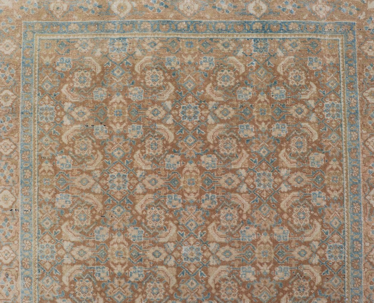 Vintage Persian Tabriz Runner with All-Over Floral Design in Tan and Blue For Sale 3