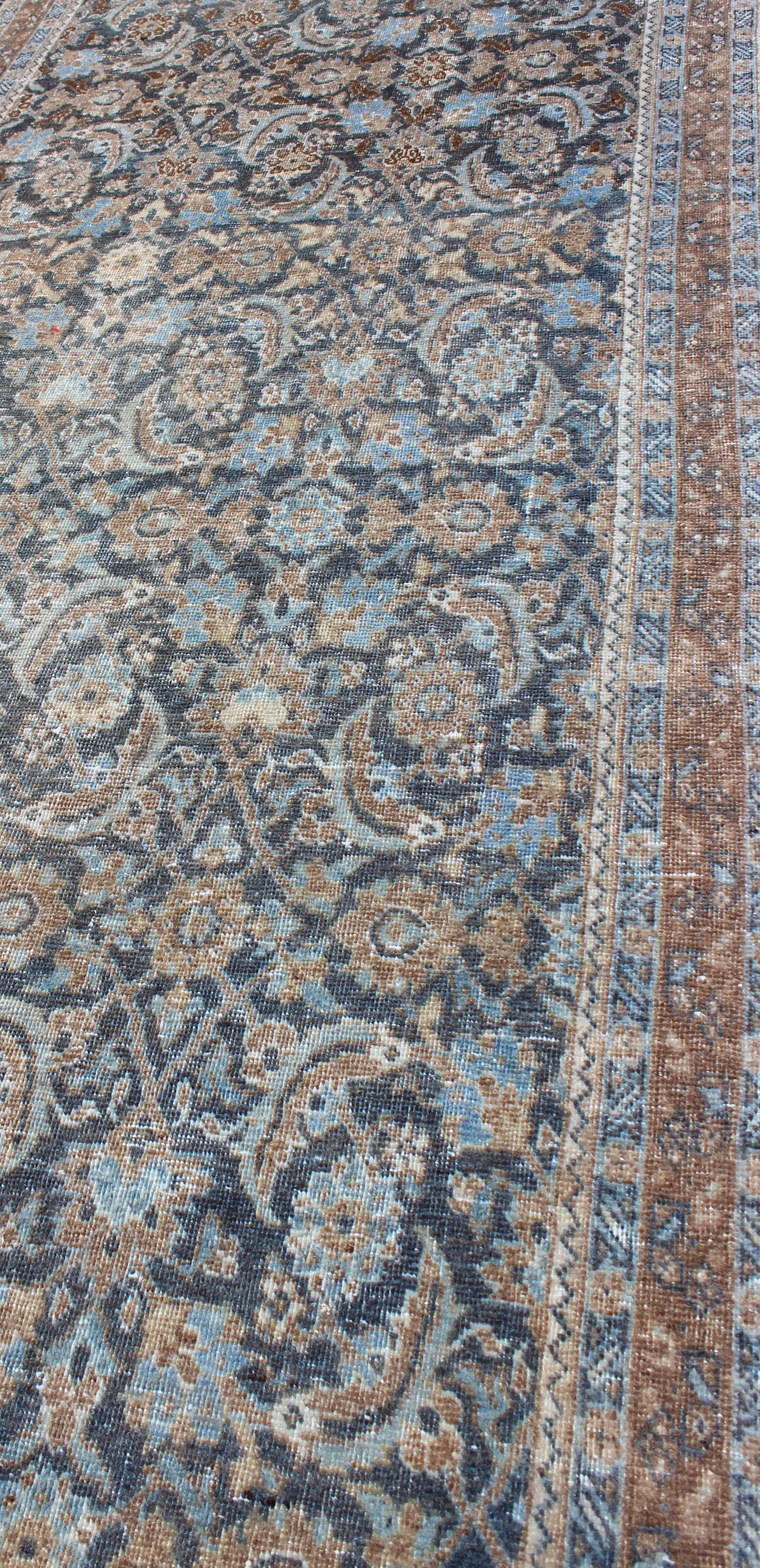 Vintage Persian Tabriz Runner with Ornate Floral Design in Blue and Taupe For Sale 4