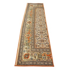 Vintage Persian Tabriz Taba Wool 3x10 Orange & Ivory Handmade Runner Rug