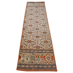 Vintage Persian Tabriz Taba Wool 3x10 Orange & Ivory Handmade Runner Rug