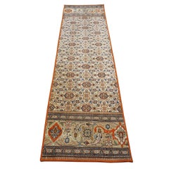Vintage Persian Tabriz Taba Wool 3x10 Orange & Ivory Handmade Runner Rug