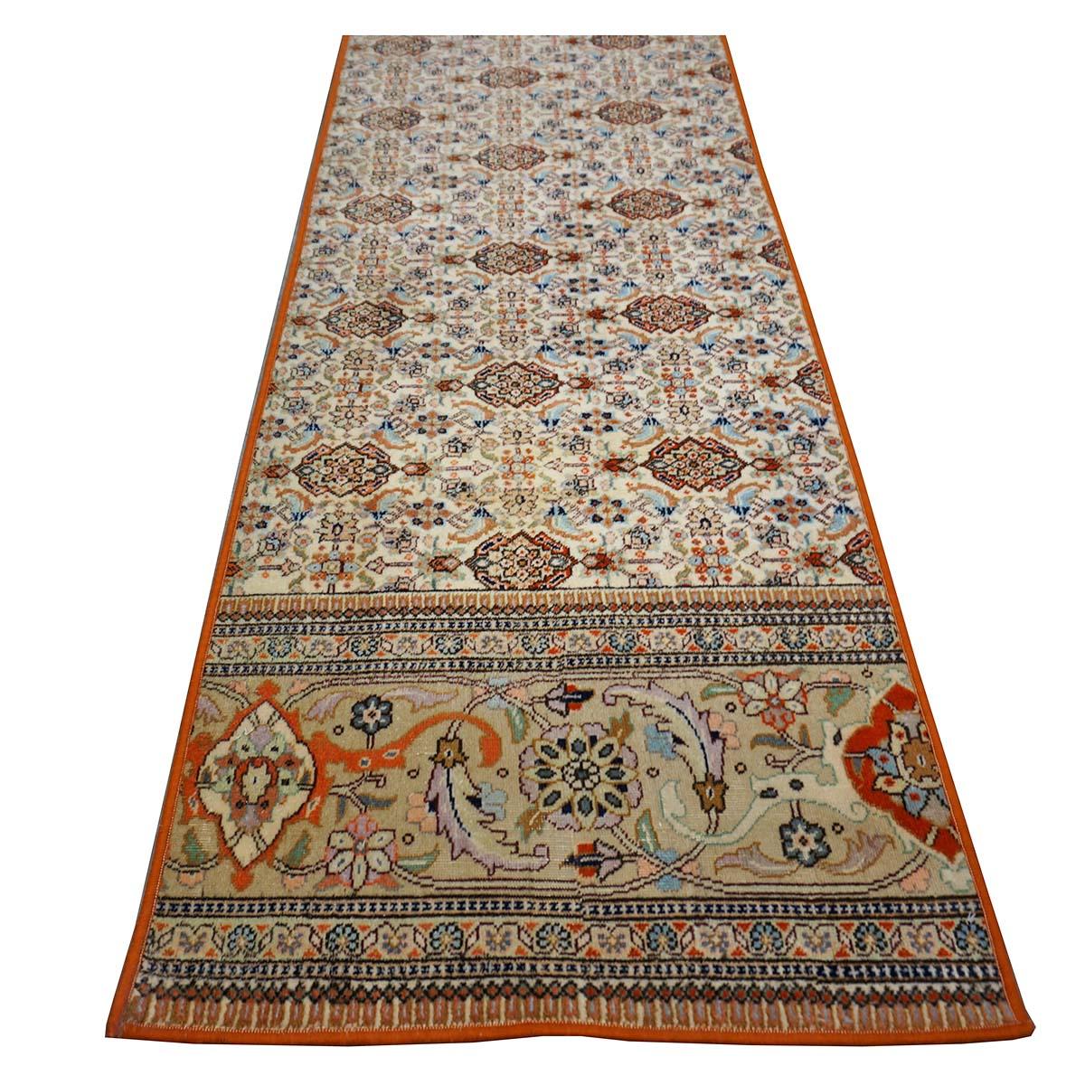 Hand-Woven Vintage Persian Tabriz Taba Wool 3x10 Orange & Ivory Handmade Runner Rug For Sale