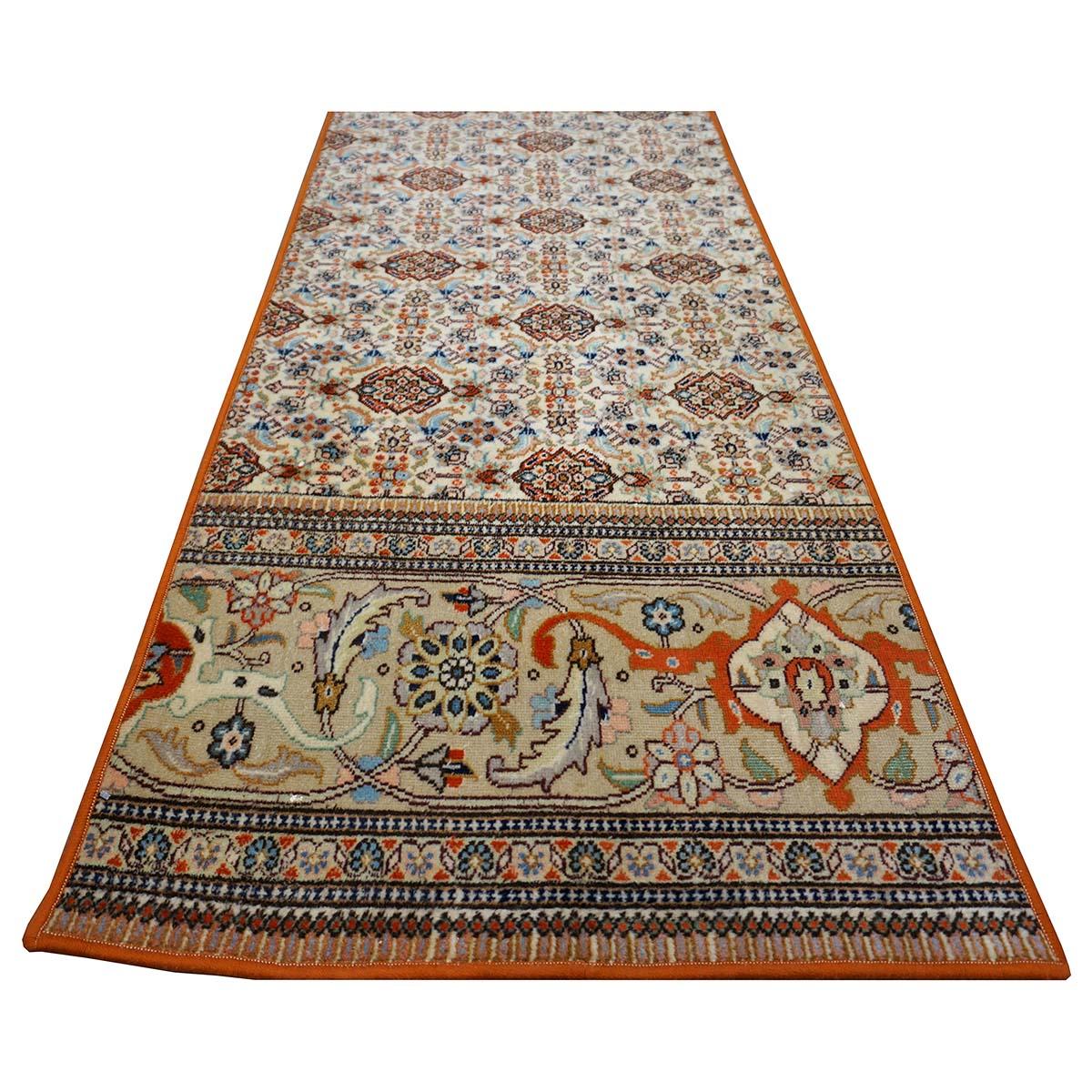 Hand-Woven Vintage Persian Tabriz Taba Wool 3x10 Orange & Ivory Handmade Runner Rug For Sale