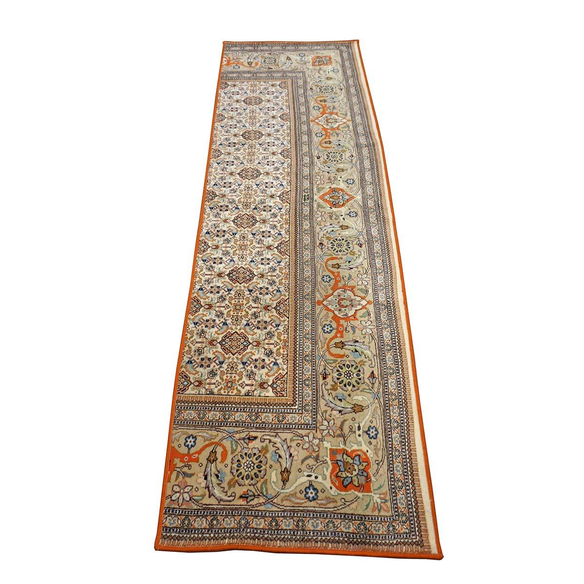 Late 20th Century Vintage Persian Tabriz Taba Wool 3x10 Orange & Ivory Handmade Runner Rug For Sale