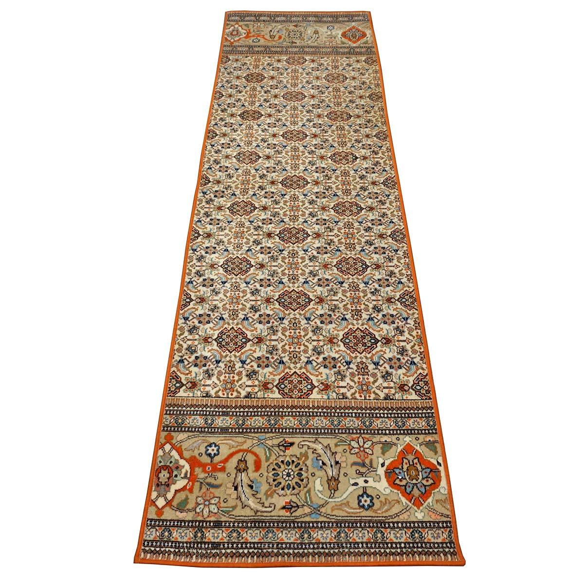 Vintage Persian Tabriz Taba Wool 3x10 Orange & Ivory Handmade Runner Rug For Sale 1