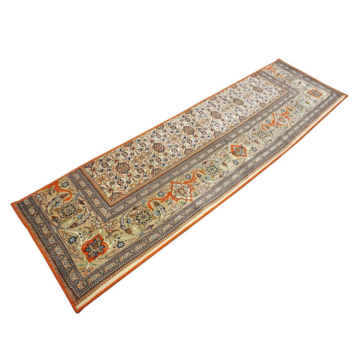 Vintage Persian Tabriz Taba Wool 3x10 Orange & Ivory Handmade Runner Rug For Sale 2