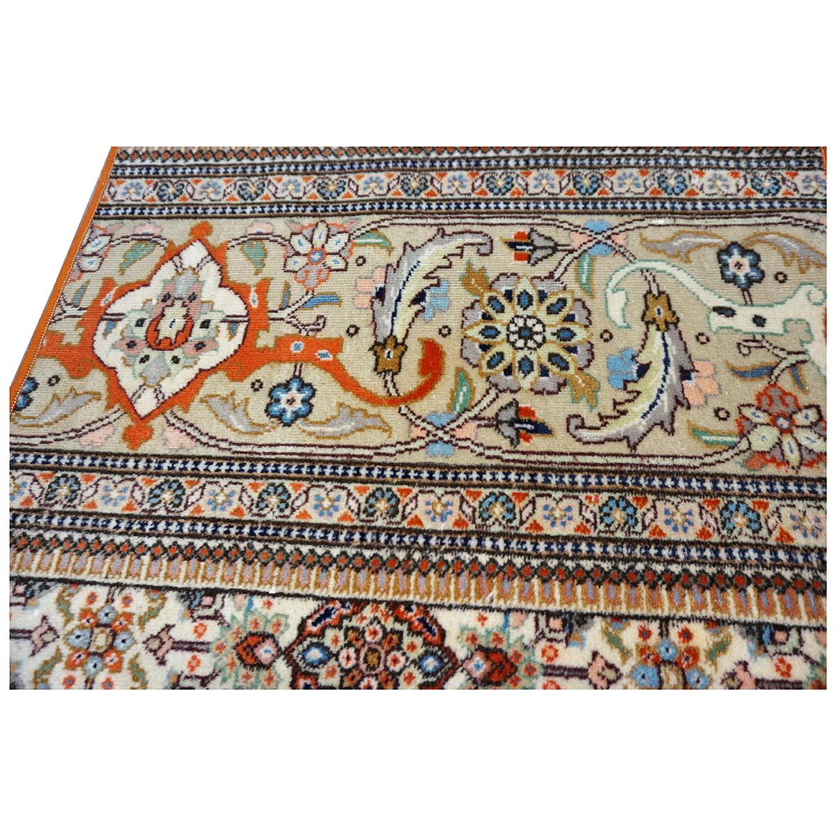 Vintage Persian Tabriz Taba Wool 3x10 Orange & Ivory Handmade Runner Rug For Sale 3