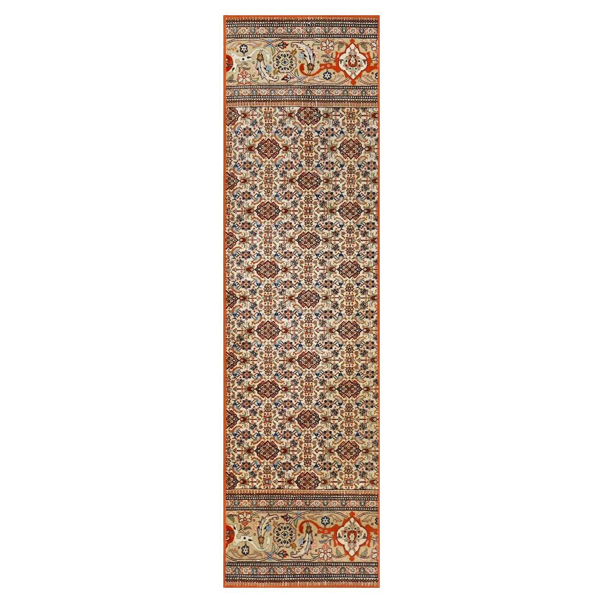 Vintage Persian Tabriz Taba Wool 3x10 Orange & Ivory Handmade Runner Rug