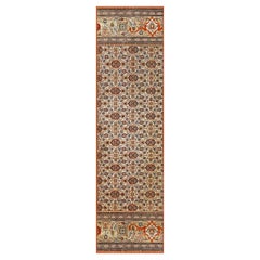 Vintage Persian Tabriz Taba Wool 3x10 Orange & Ivory Handmade Runner Rug