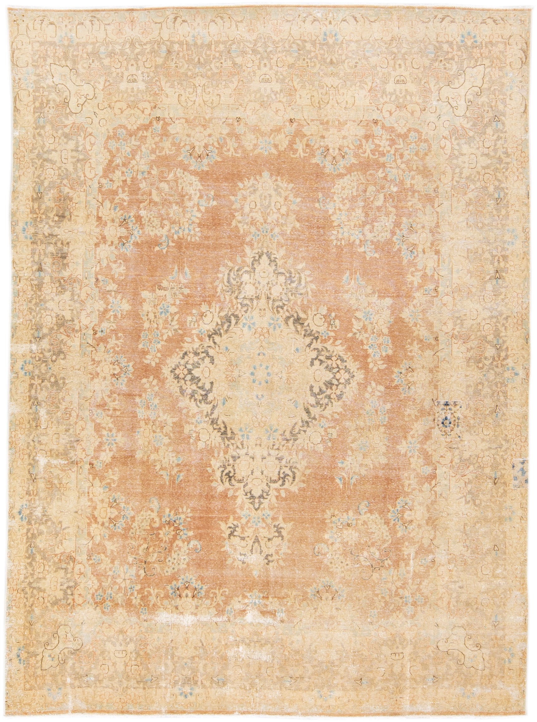 Tappeto persiano Tabriz Tan fatto a mano in lana floreale vintage in vendita