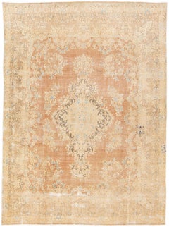 Tappeto persiano Tabriz Tan fatto a mano in lana floreale vintage
