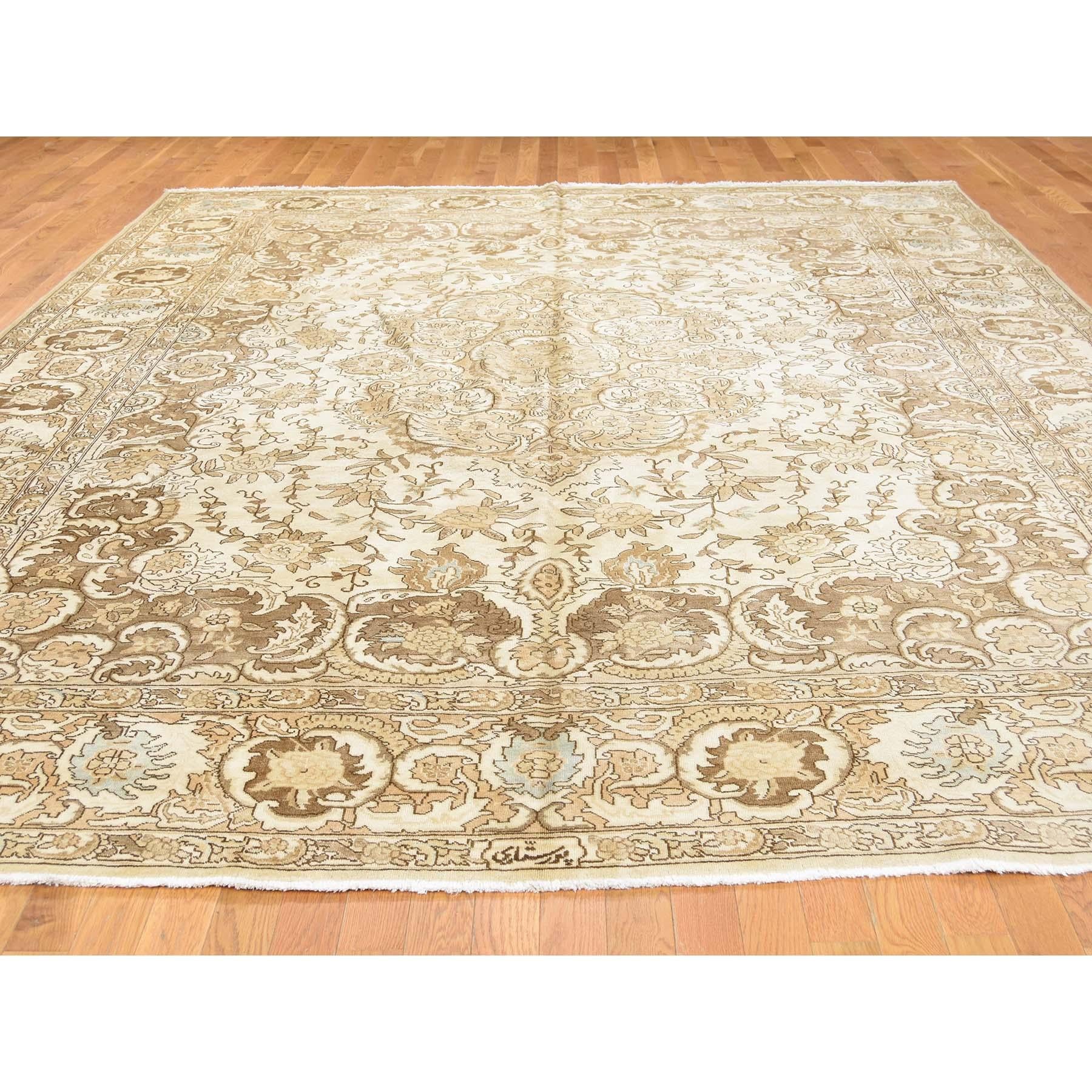 Hand-Knotted Vintage Persian Tabriz with Pile Hand Knotted Oriental Rug