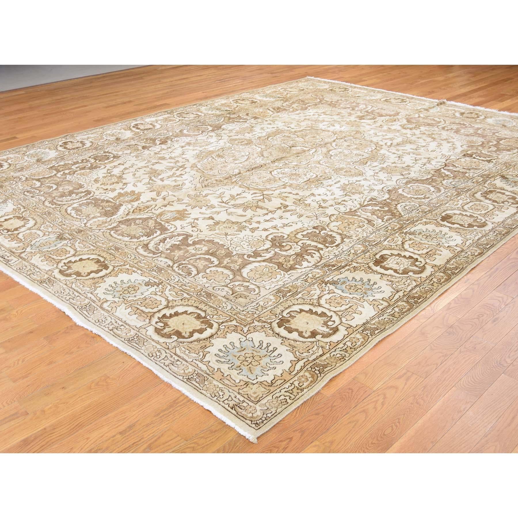 Vintage Persian Tabriz with Pile Hand Knotted Oriental Rug In Good Condition In Carlstadt, NJ