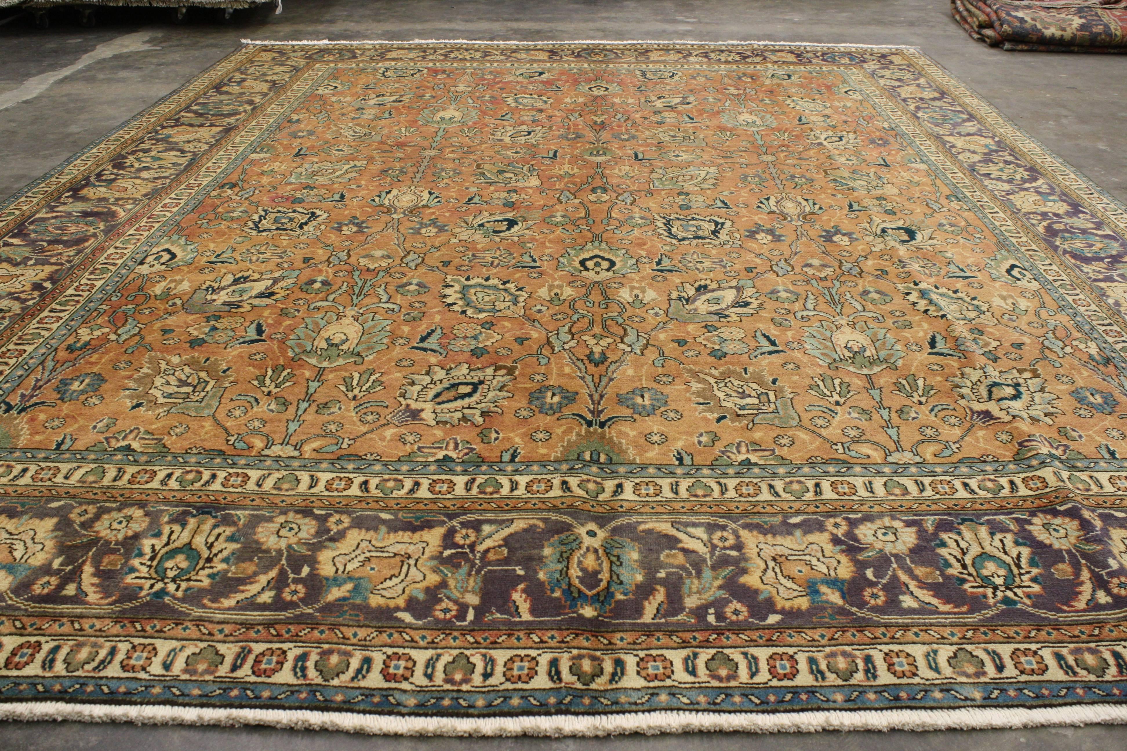 Hand-Knotted Vintage Persian Tabriz with Traditional Style
