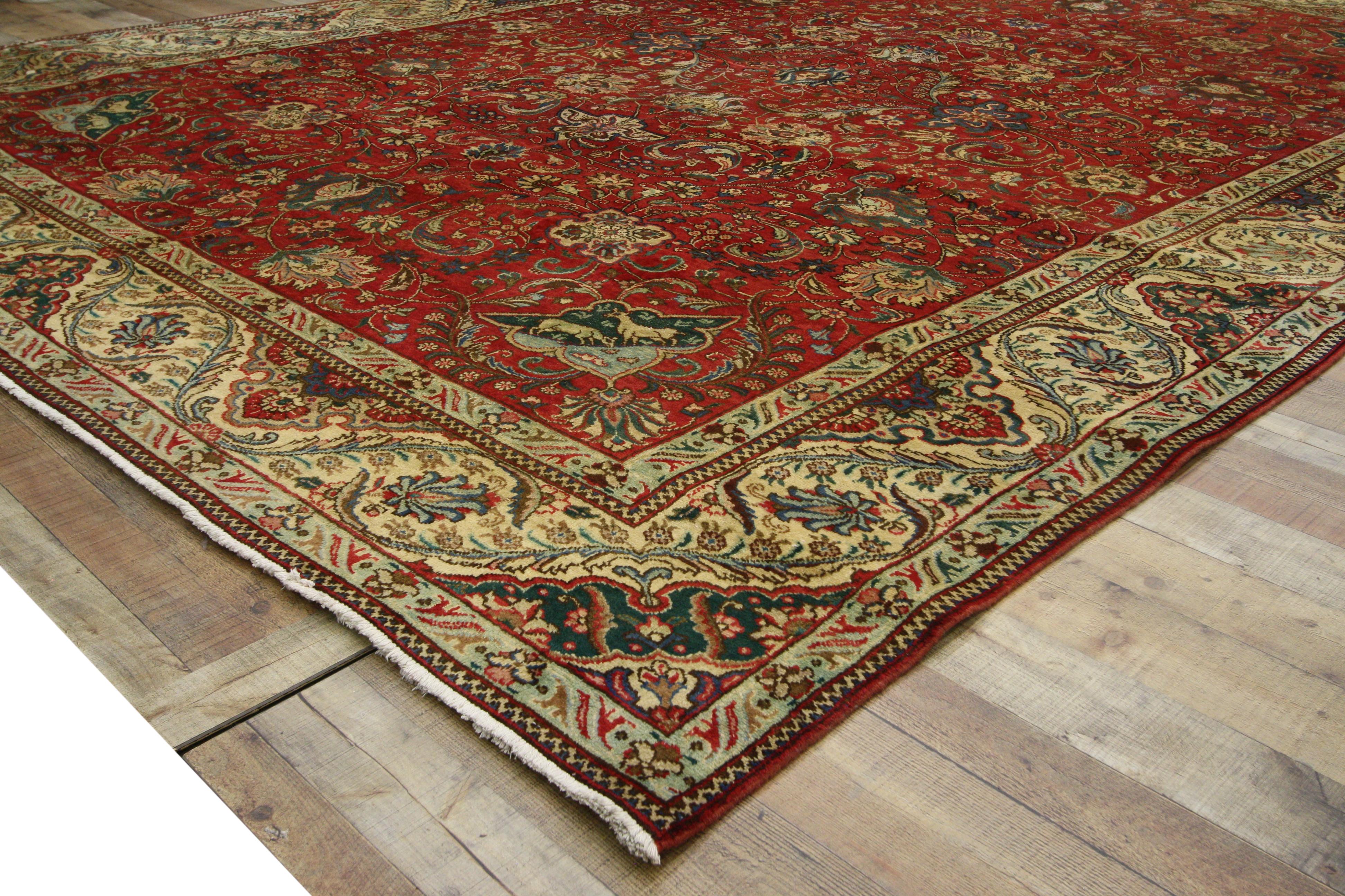 Coloniale americano Tappeto Tabriz persiano rosso vintage, 10'10 x 14'05 in vendita