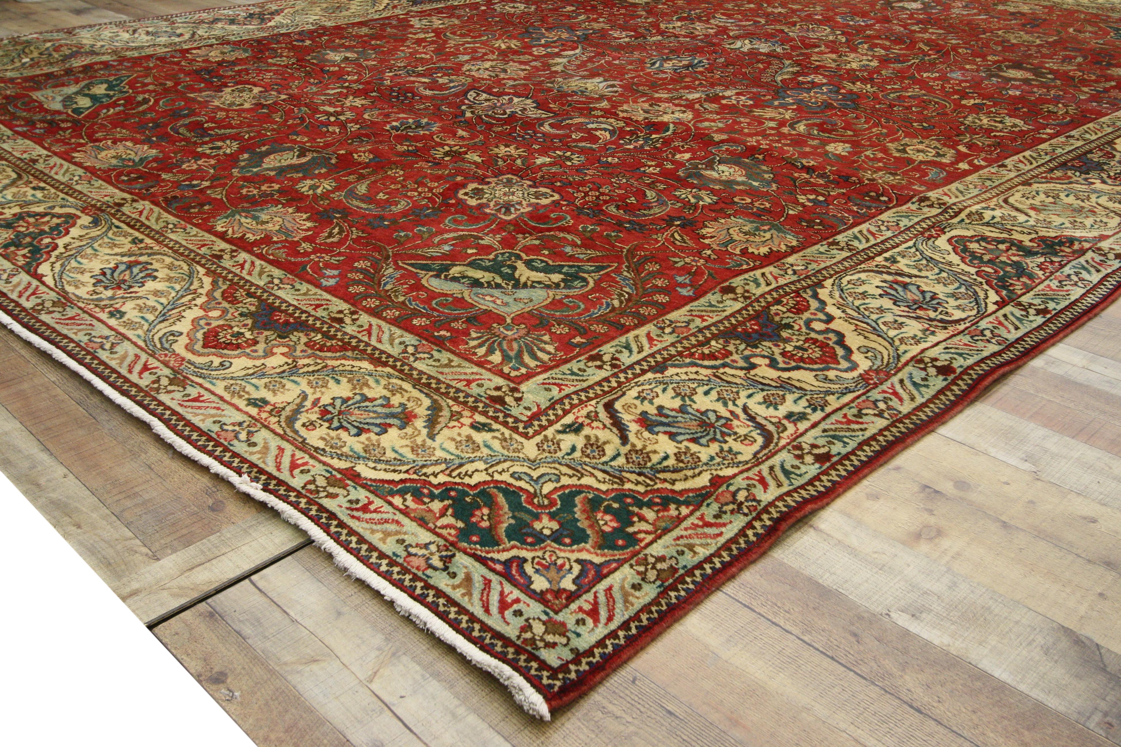 Hand-Knotted Vintage Persian Tabriz Area Rug with Traditional Colonial and Federal Style For Sale