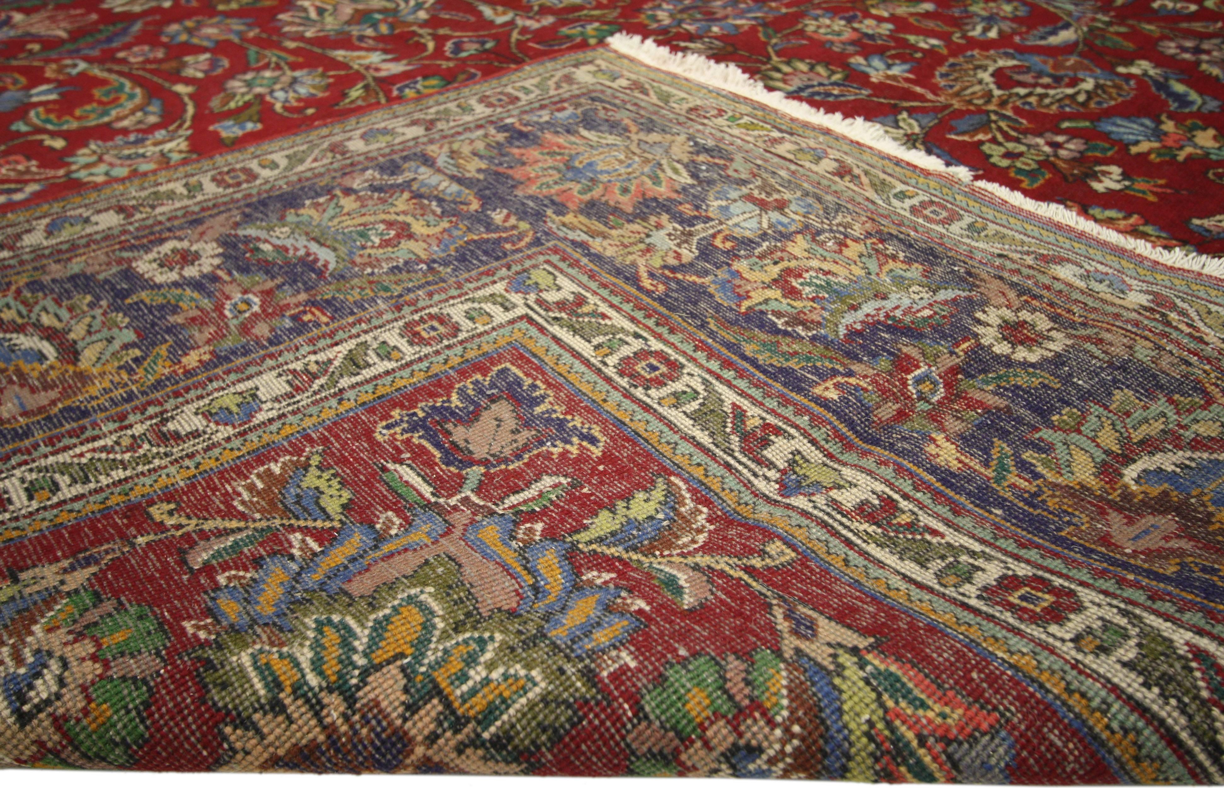 Hand-Knotted Vintage Persian Tabriz with Traditional Style For Sale