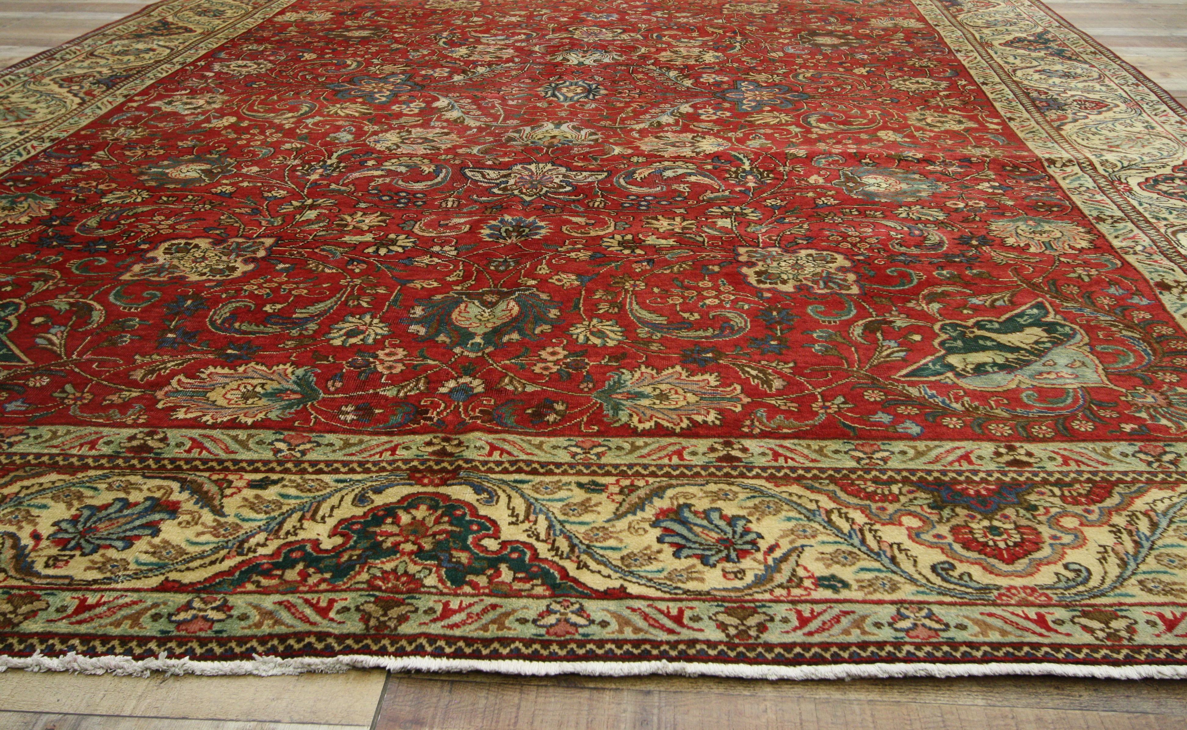 Vintage Persian Tabriz Area Rug with Traditional Colonial and Federal Style For Sale 2