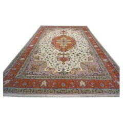 Vintage Persian Tabriz Wool 13x20 Ivory, Salmon, Pink & Green Handmade Area Rug